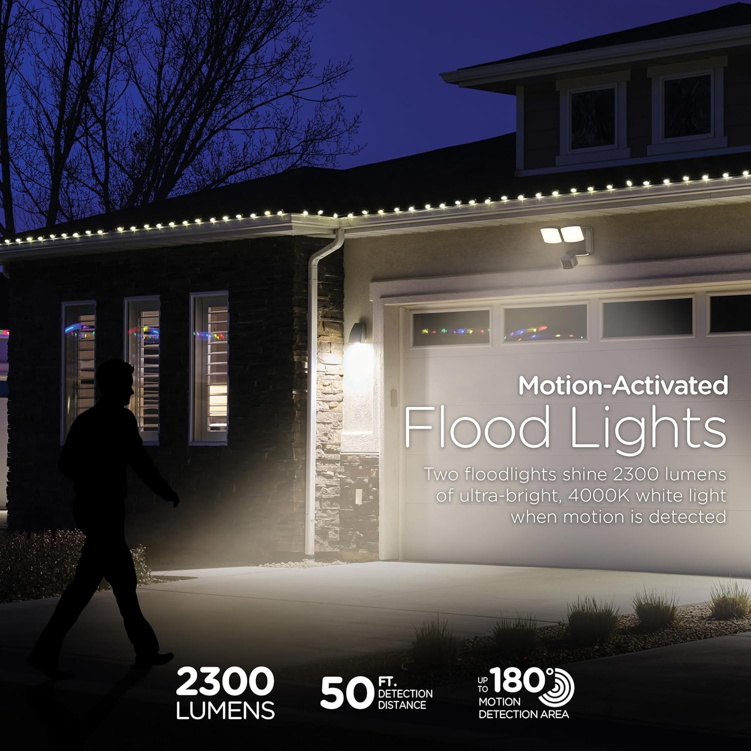 Enbrighten LED Security Lights, Motion Sensor Outdoor Light, LED Night Light, 2 Head Motion Detector Light, 2200 Lummens, Outdoor Flood Light for Porch, Garage, Yard, Dusk-to-Dawn, Black, 73703-S1