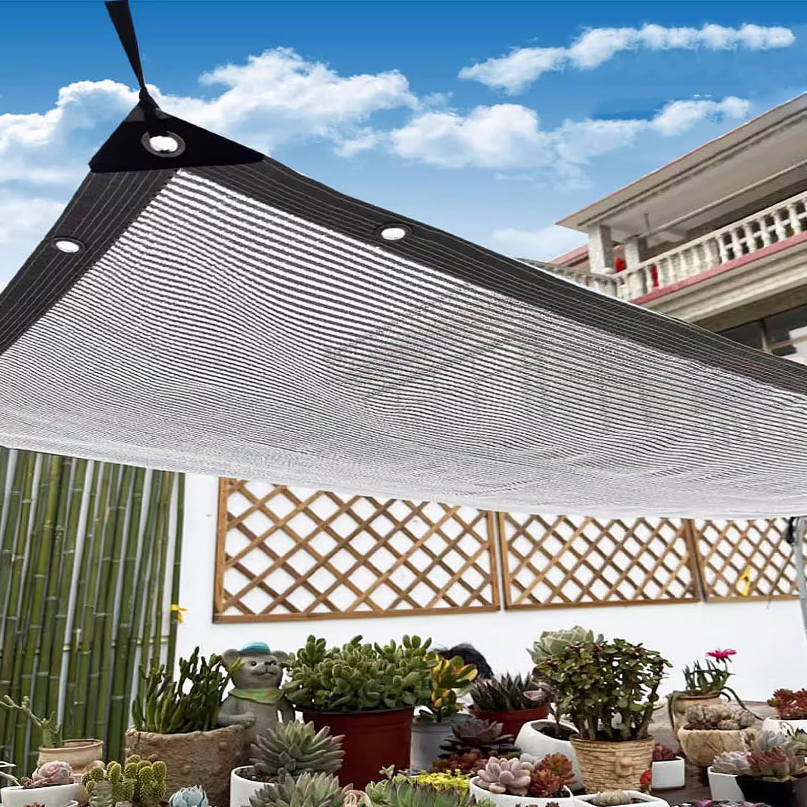 55% tkanina do roślin oddychająca siatka kwiatowa szklarnia ochrona przed słońcem folia aluminiowa Sn przelotki w zestawie (3 x 9 m 9 m)