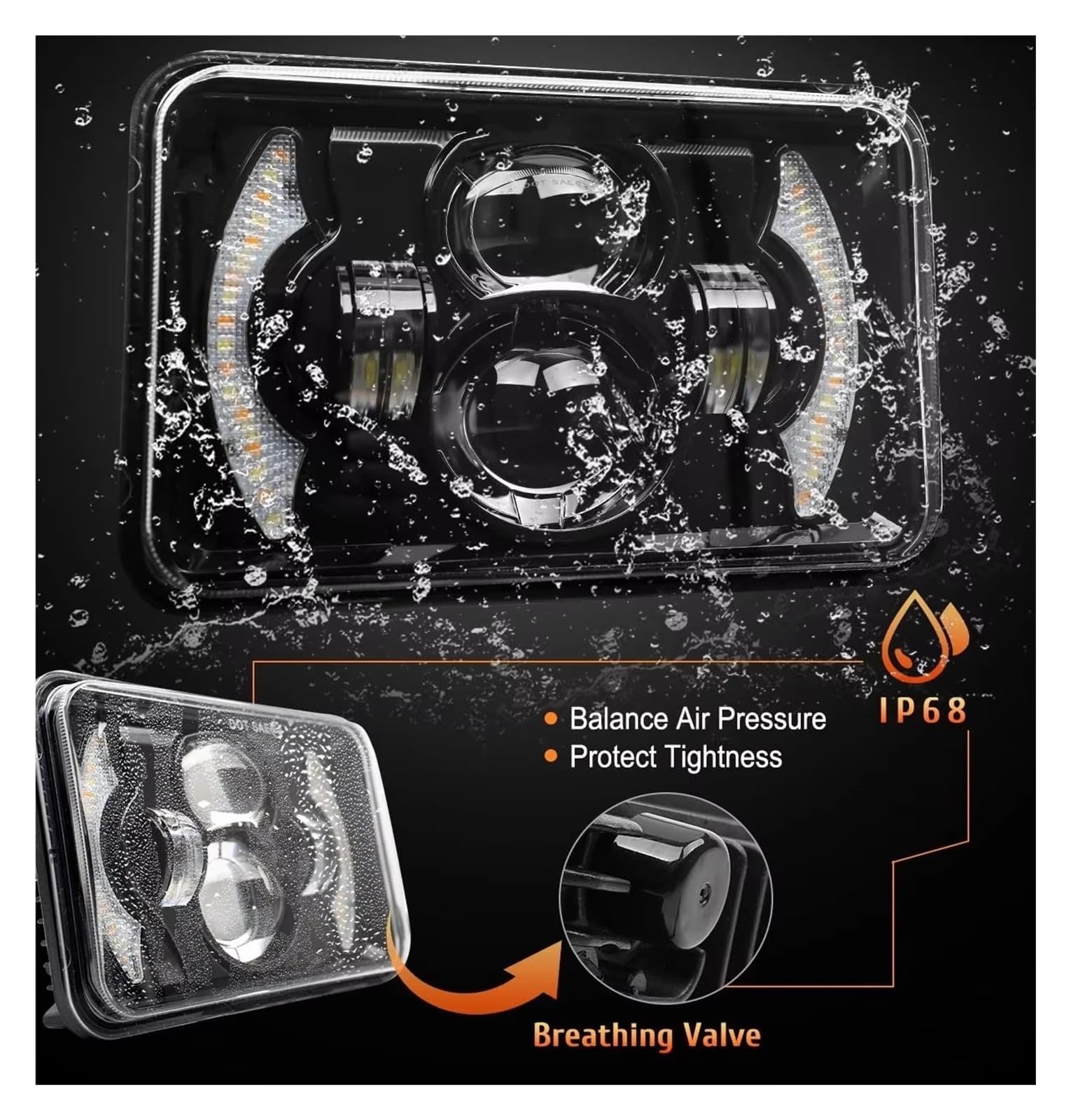 Faros Delanteros Faros Delanteros LED H4 80W, 4x6 Pulgadas, Proyector Luz Trabajo Haz Alto Bajo H4651 H4652 H4666, Conversión Camión Todoterreno FARO PRINCIPAL(2PCS)