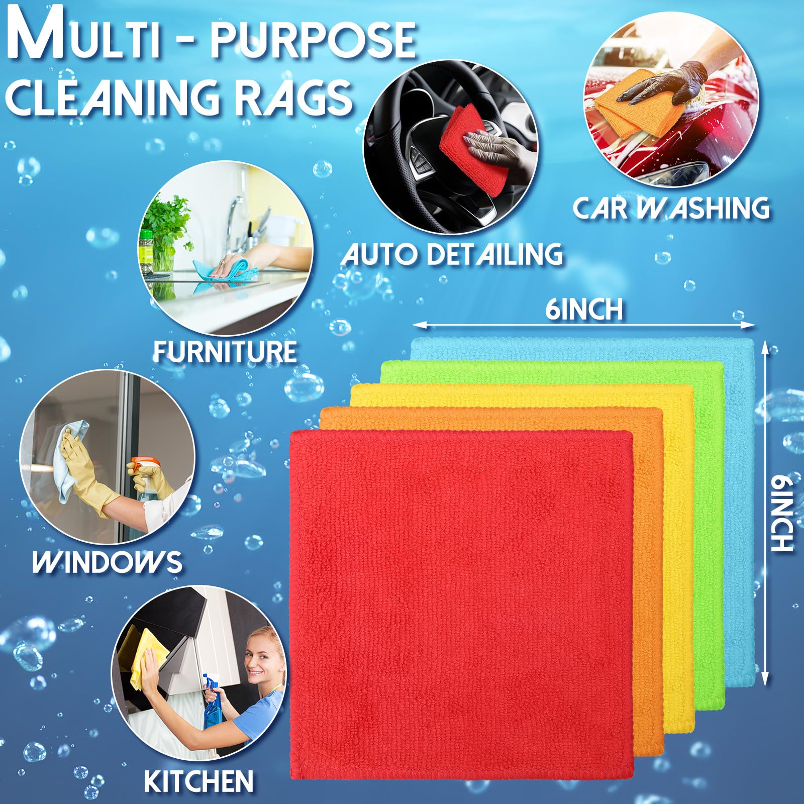 Shellwei 100 Pcs Microfiber Dry Erase Cleaning Cloth 6"x6" Absorbent