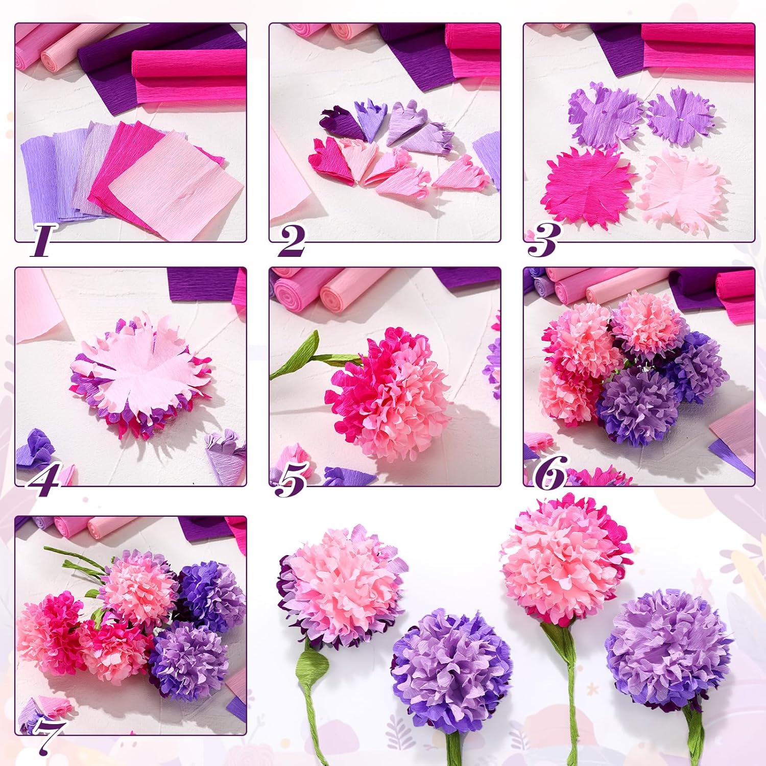 TaoBary 30 Rolls Crepe Paper Roll 10 in x 8 Feet Party Streamer Decorative Craft DIY Wide Paper Assorted Sheet for Flower Making Holiday Birthday Gift Wedding Decor(Pink Purple Series, 10 Colors)