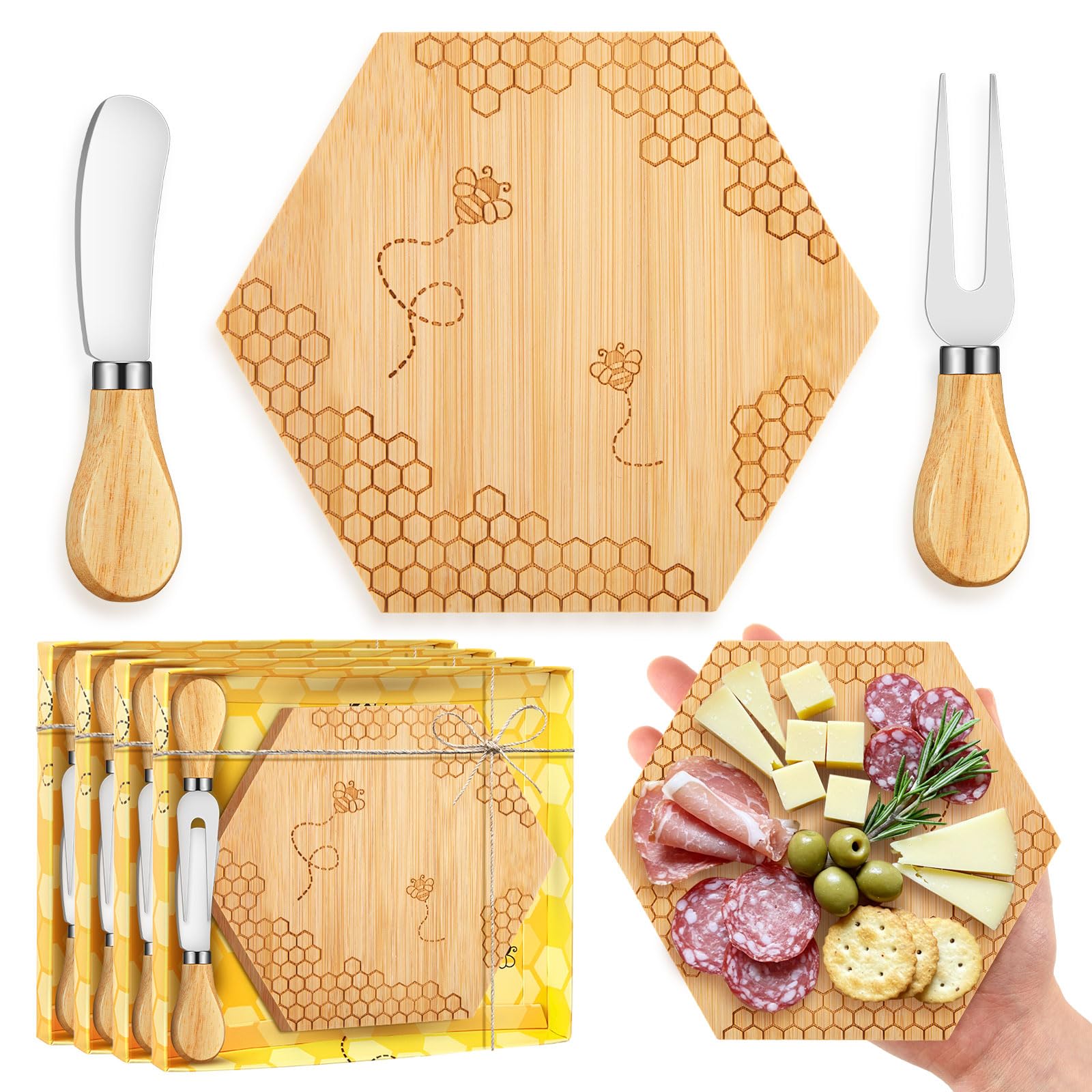 Ziliny 4 Set Baby Shower Prizes, Honey Bee Cheese Board Gifts, Hexagon