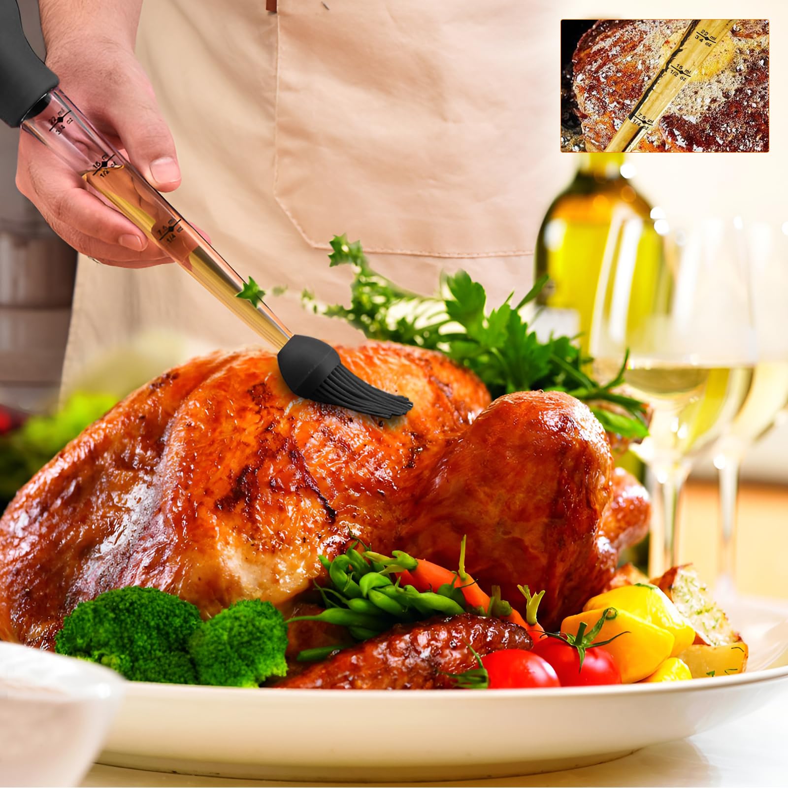 Siringa per Carne, Siringa per Arrosti, Siringa per Alimentare, Utensile Cucina Siringa Inclusa Pennello in Silicone, Pulizia Pennello, Iniettore Alimentare per Manzo, Pollo, Maiale, Tacchino