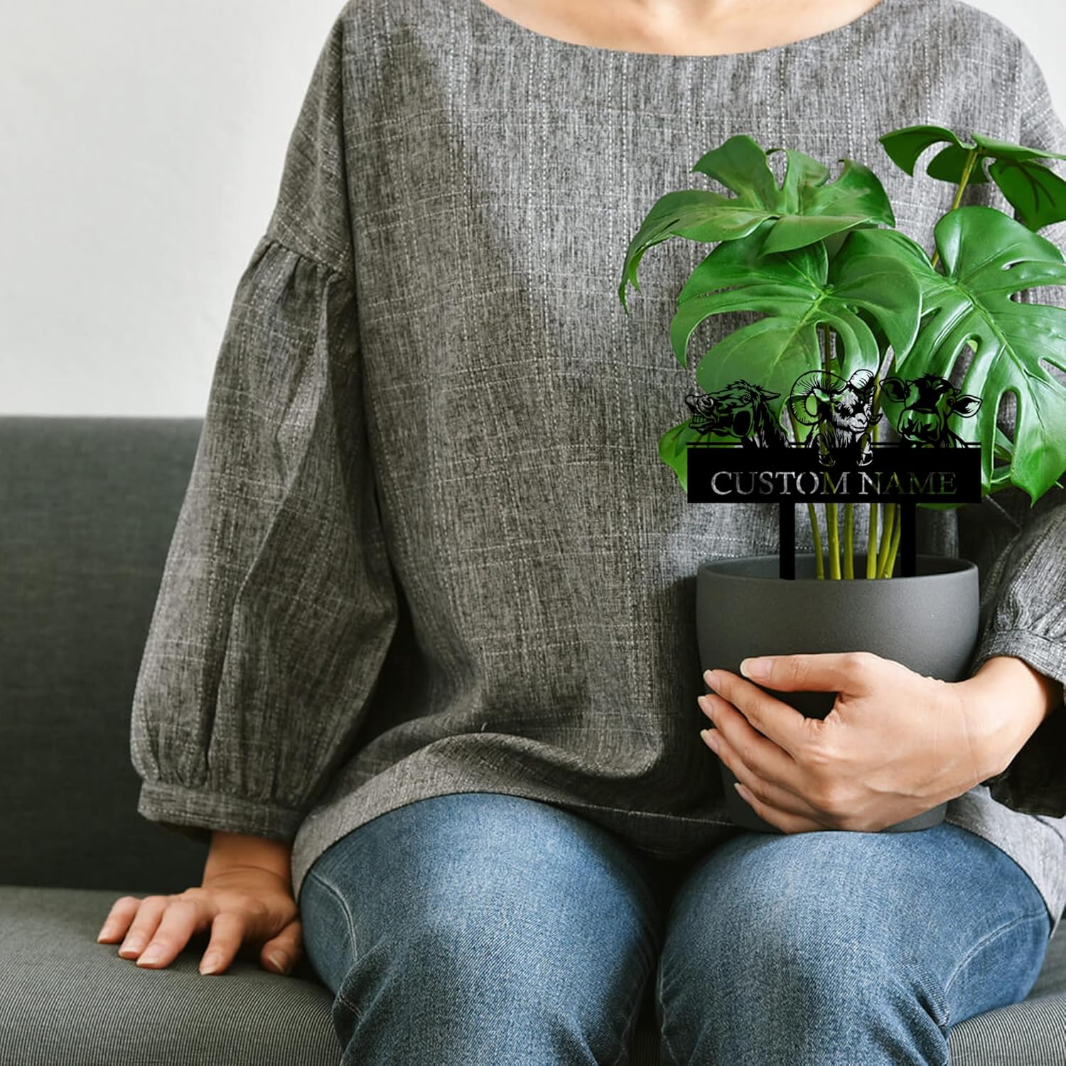 Personalized Garden Sign with Stakes Farmhouse Animal Sign Grave Marker Custom Metal Garden Sign with Stakes, Custom Garden Name Sign, Yard Decor, Gardener Decor