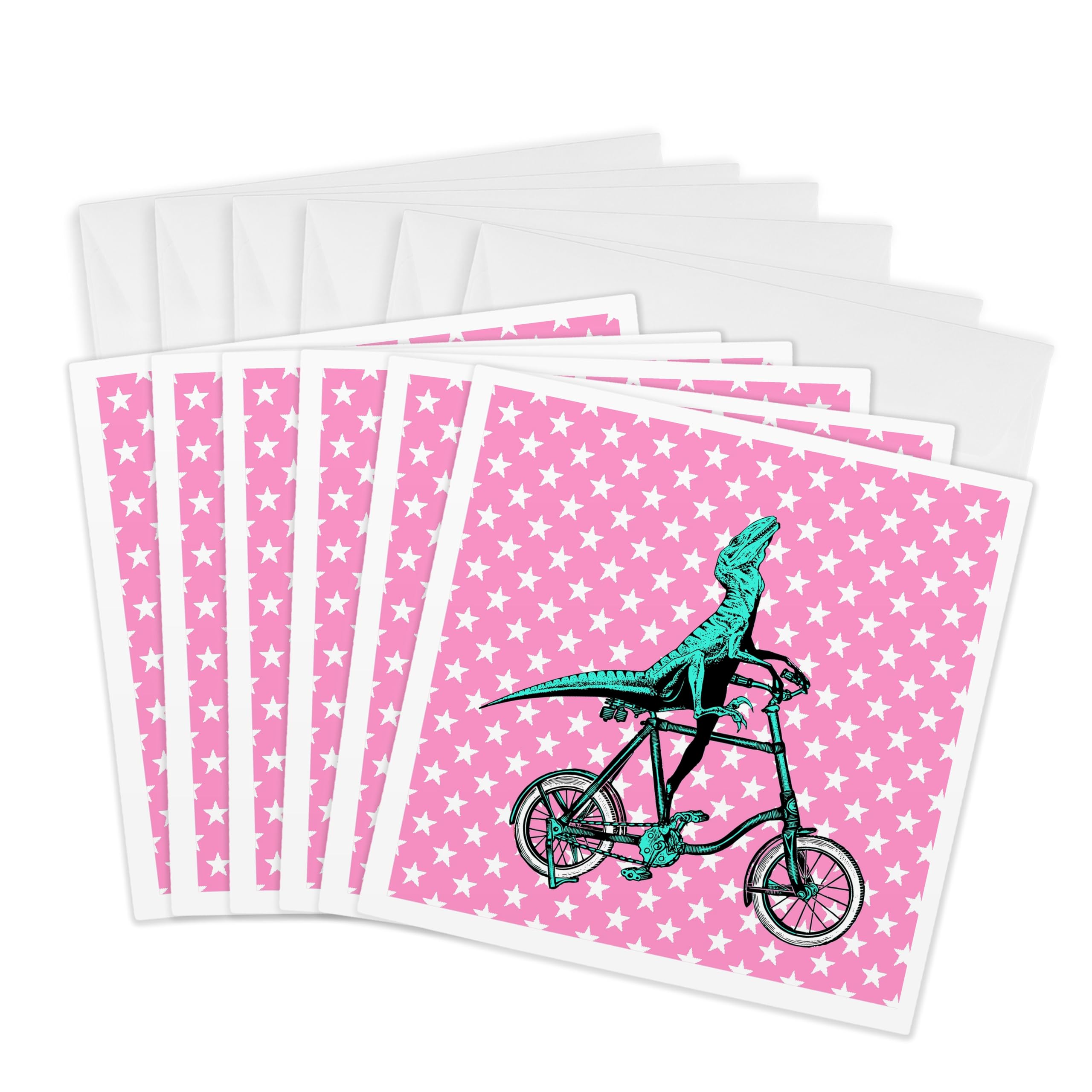 3dRose gc_220841_1 6 x 6-Inch "Sky Blue Raptor on Bicycle" Greeting Card (Pack of 6)