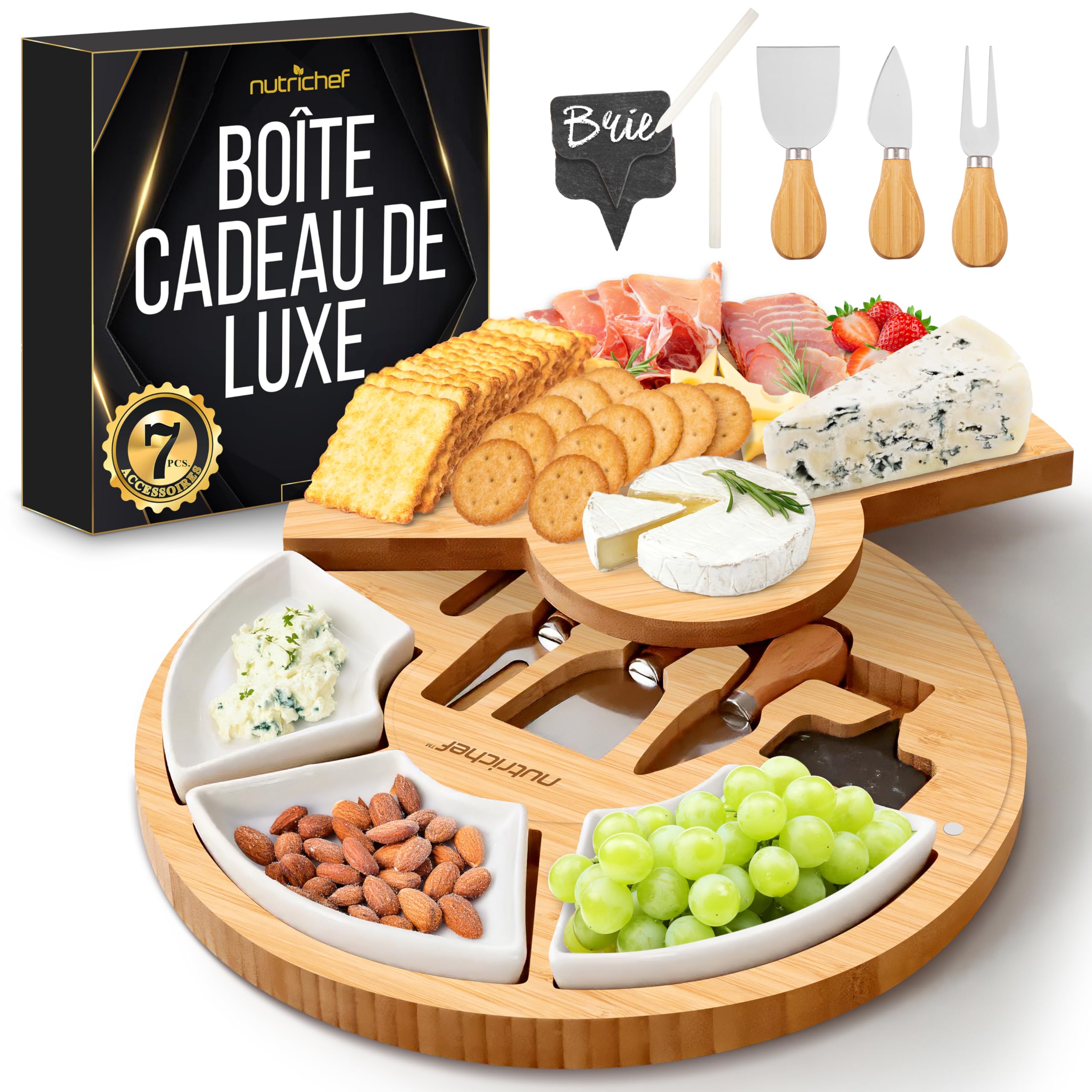 Plateau fromage NutriChef avec couteau et bols en céramique pour vos présentations