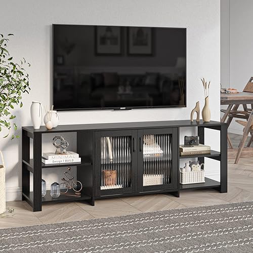 Miniatura 2 de Panana Soporte para TV, centro de entretenimiento, consola de TV con 2 puertas, 4 armarios de almacenamiento para sala de estar, dormitorio, para