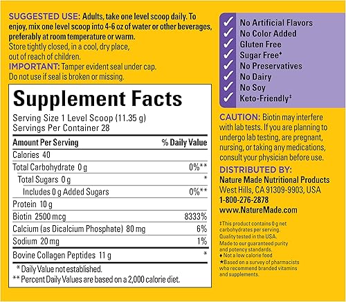 Miniatura 7 de Nature Made - Péptidos de colágeno en polvo tipo 1 y 3, polvo de colágeno para el apoyo de las articulaciones sin sabor, sin azúcar, apto para keto