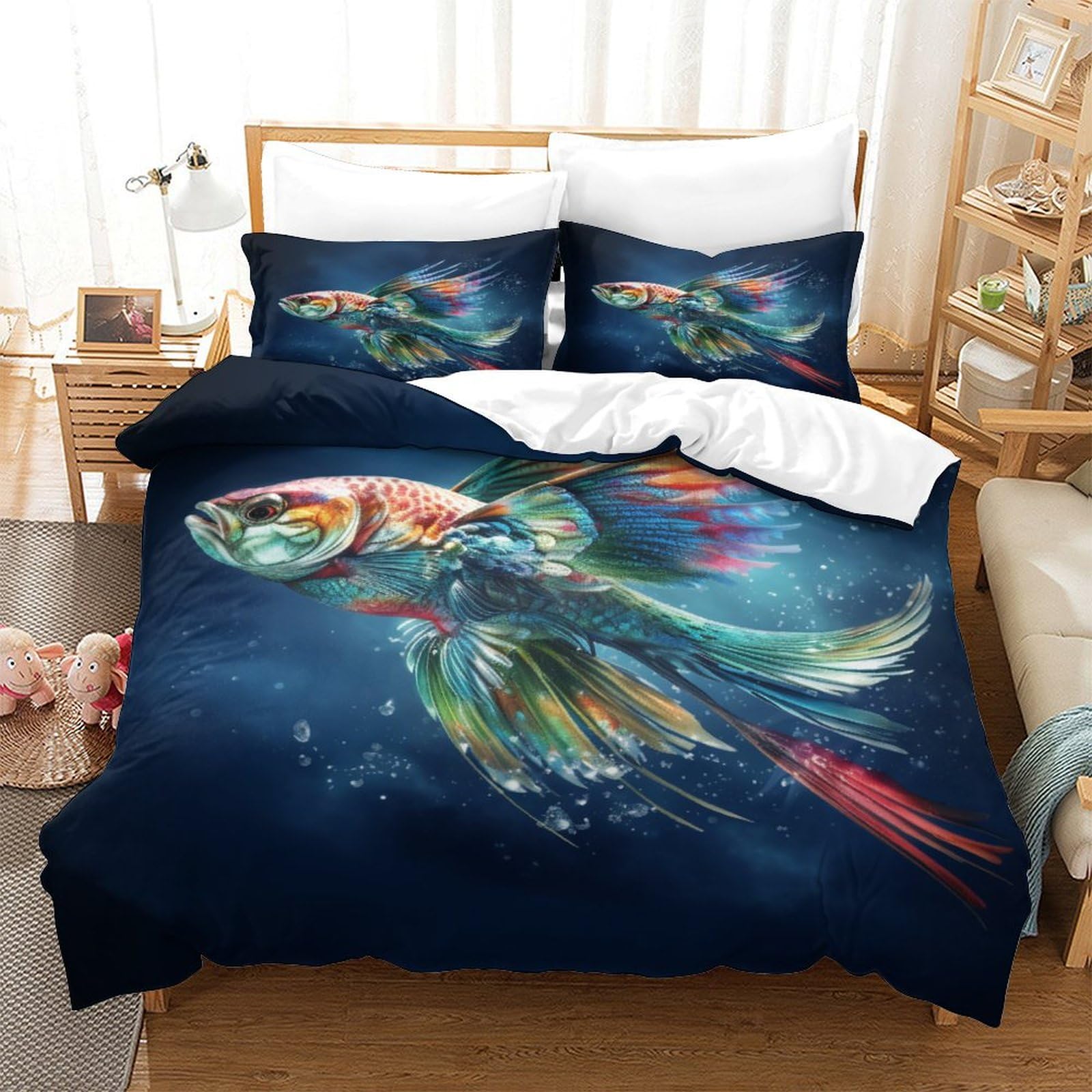 P1S9U7W5Y Artistic Koi Fish 3D Printed Microfiber Duvet Cover Set 3pcs Goldfish Bedding Set King