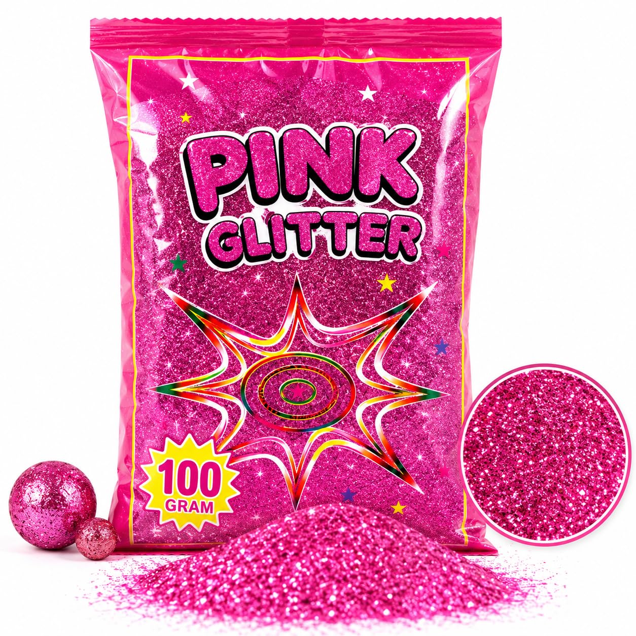 Pink Glitter Powder for Art & Craft, DIY Decoration, Resin Art, Rangoli, School Projects & Festival Decor | Fine Sparkle Glitter | 100 g Pack-image-49