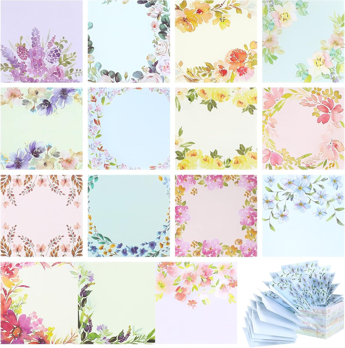 Clabby 15 Pads Pop up Flower Sticky Notes, 3 x 3 Inch Cute Pads | Floral Accordion Designs, Self Stick Memo Pad, for Students Teachers, Office, Back to School Supplies, 600 Sheets Total