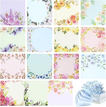 Clabby 15 Pads Pop up Floral Sticky Notes 3 x 3 Inch Flower Sticky Notes Refills Cute Self Stick Notepads Memo Colorful Note Pads for Students School Teacher Meeting Office Supplies, 15 StylesPlants