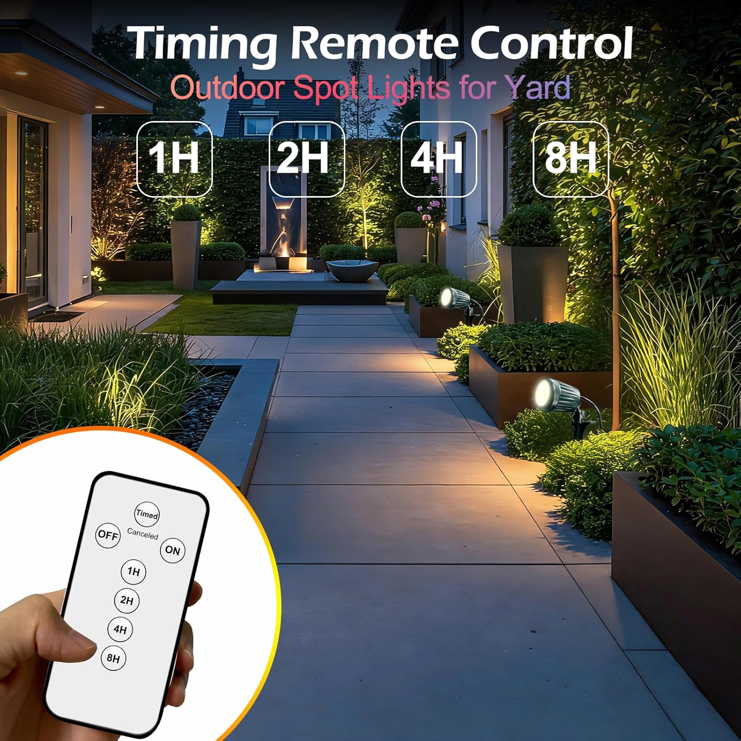 Outdoor Spot Lights for Yard,120V Plug-in Christmas Spot Lights with Timer Remote Control,6000K Landscape Lighting with 5 Color Lenses (Red,Yellow,Green,Blue,Purple),IP67 Waterproof,2 Pack