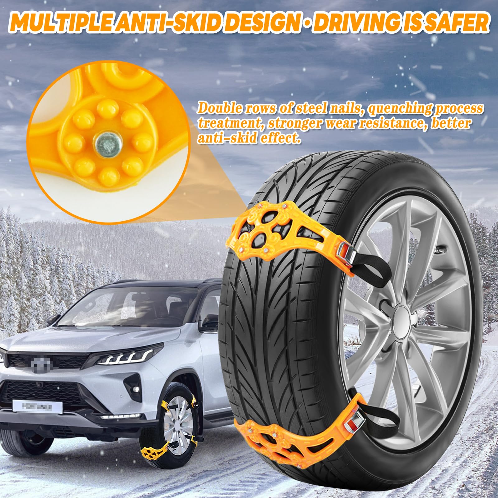 Chaine Neige Auto*2 Pcs, Chaînes Neige Voiture, Chaine Pneu Neige, Chaine Neige Véhicules Universelle, Convient aux Pneus d'Une Largeur de 165-275 mm, Plupart des Voitures, Camions et SUV