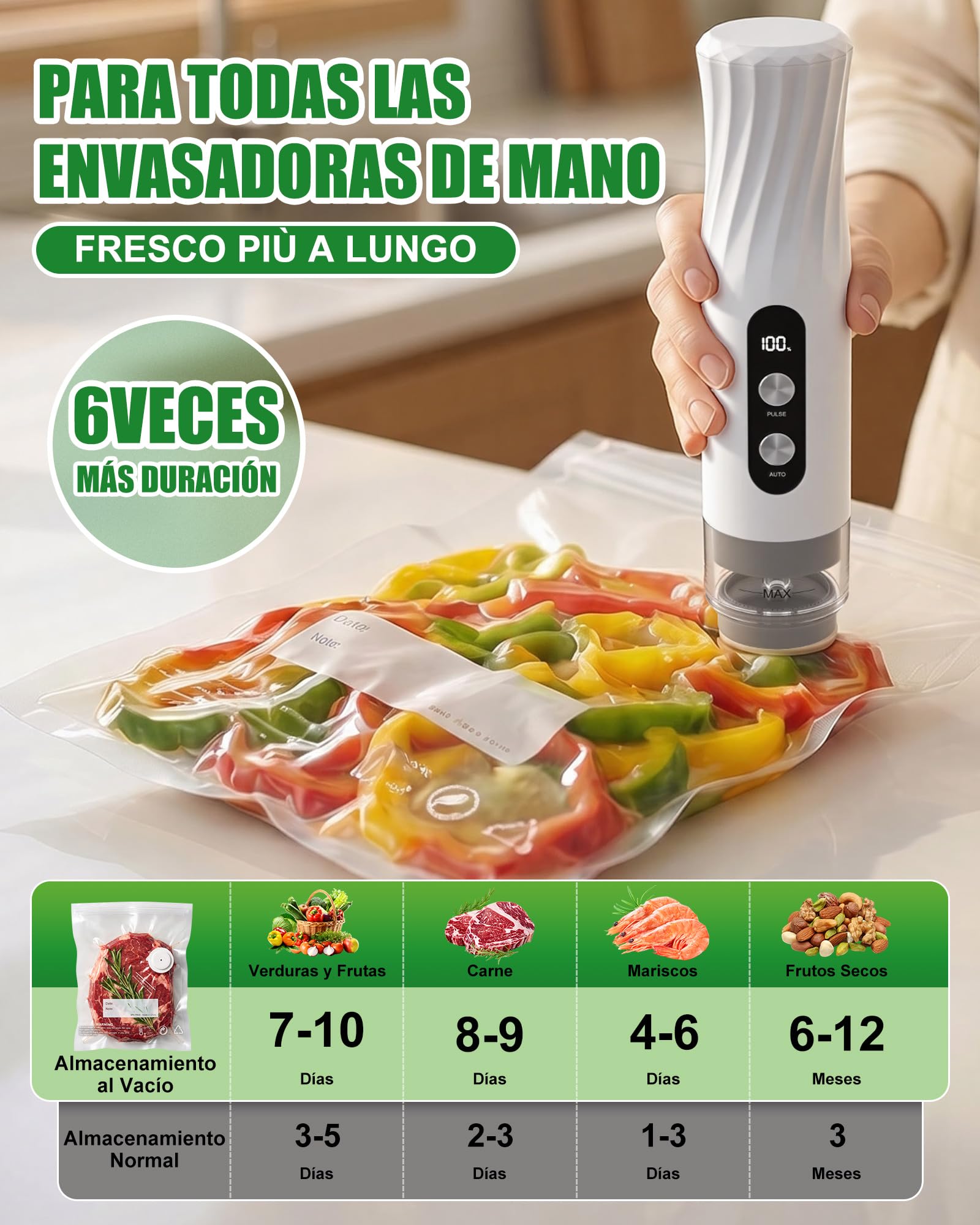 Babacom 30PCS Bolsas Vacio Alimentos Reutilizables para Envasadora al Vacío con Válvula de Aire y 10 Pinzas–Mediano (26x28cm), sin BPA,Mantienen Frescura para Congelador,Microondas y Cocción Sous Vide
