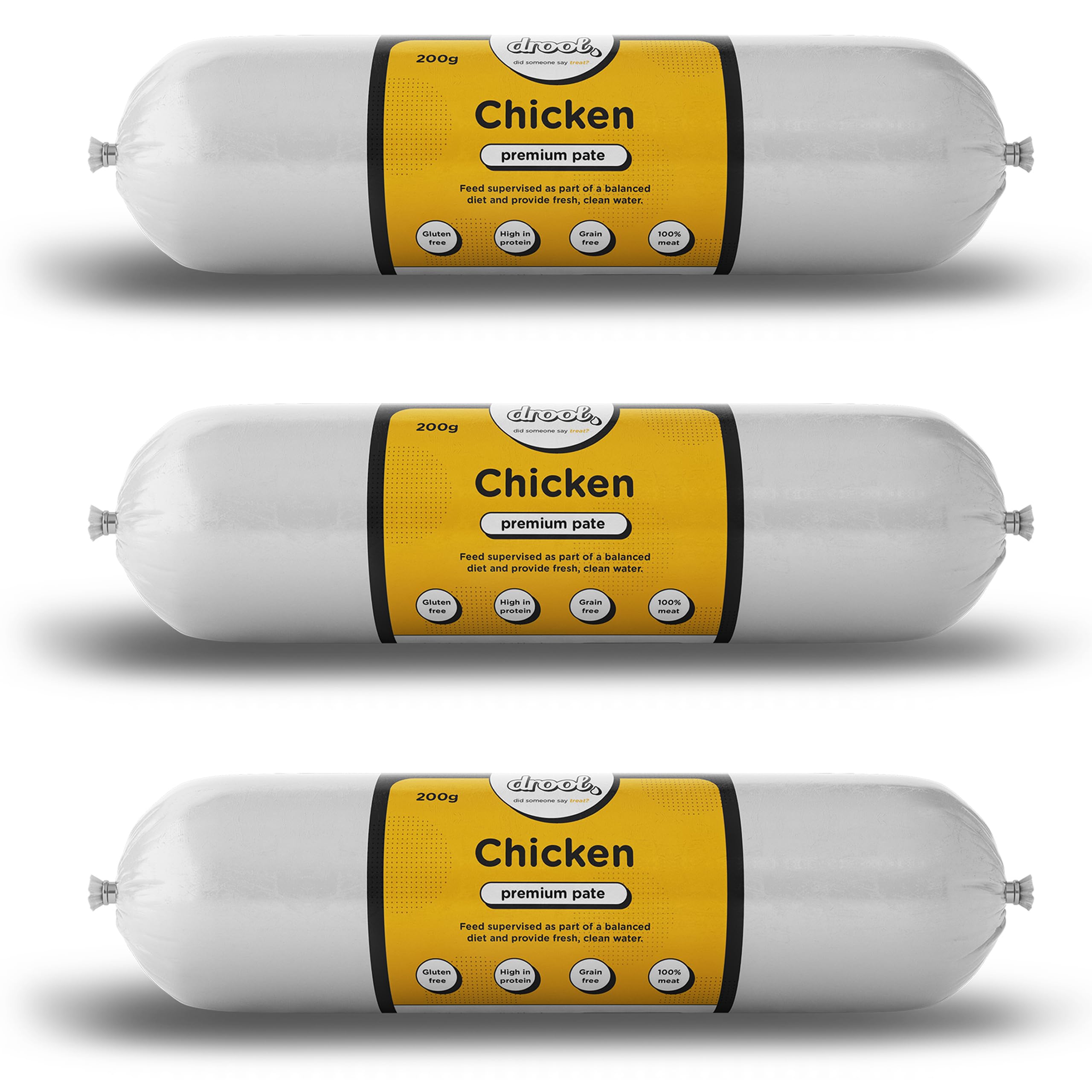 Drool Pet Products | Premium 3 x Chicken Dog Pate Tube Roll | Grain-Free High Protein Dog Food | Triple Pack 3 x 200g — image 1