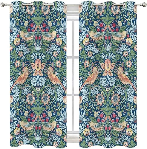 Cortinas florales vintage William Morris originales con estampado floral de plantas verdes, cortinas opacas para sala de estar, dormitorio, cocina,