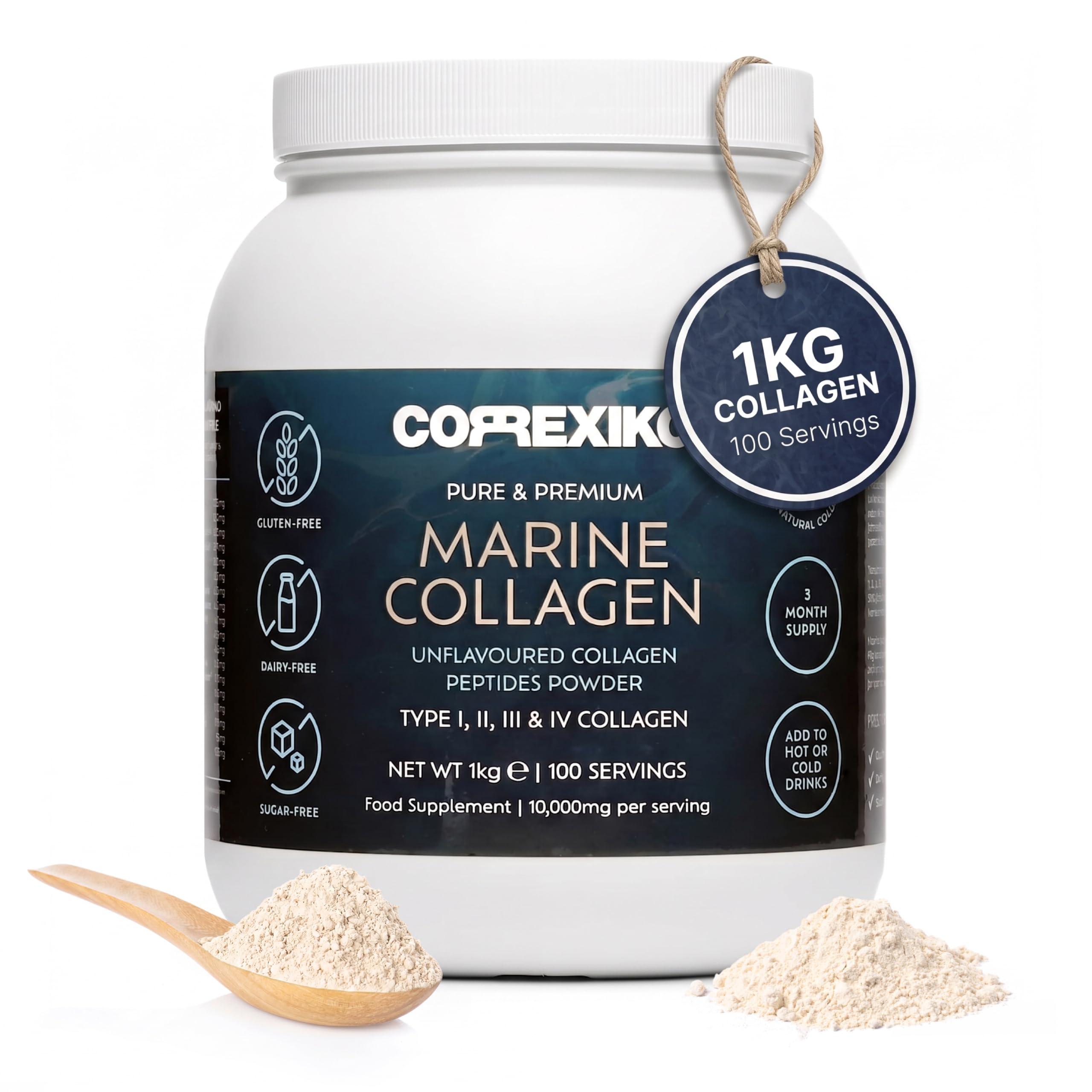 Hydrolyzed Marine Collagen Peptides Powder 1kg, Wild-Caught - Hydrolyzed 2.21 Pound (Pack of 1)