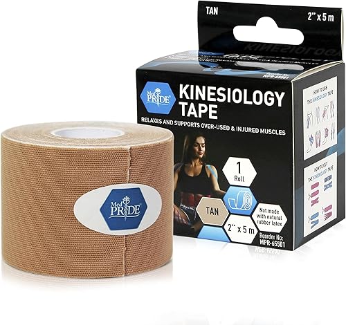 MED PRIDE Cinta de kinesiología para aliviar el dolor muscular y apoyo, sin látex, sin cortar, 2 pulgadas x 16.4 pies, cinta deportiva terapéutica