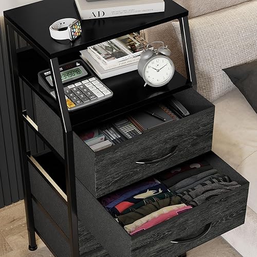 Miniatura 6 de Cómoda negra para dormitorio, organizador de almacenamiento con 5 cajones, torre de almacenamiento vertical de tela, unidades de armario de ropa