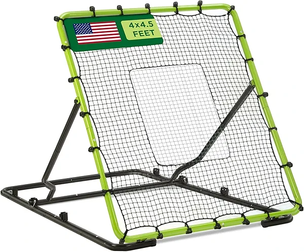 Baseball Rebounder Net Bounce Back Net Fielding Trainer for Baseball and Softball Pitch Back Rebound Practice with 3 Ball Return Angles for Ground Line Drive Fly Balls UV Resistant 4 x 4.5 ft