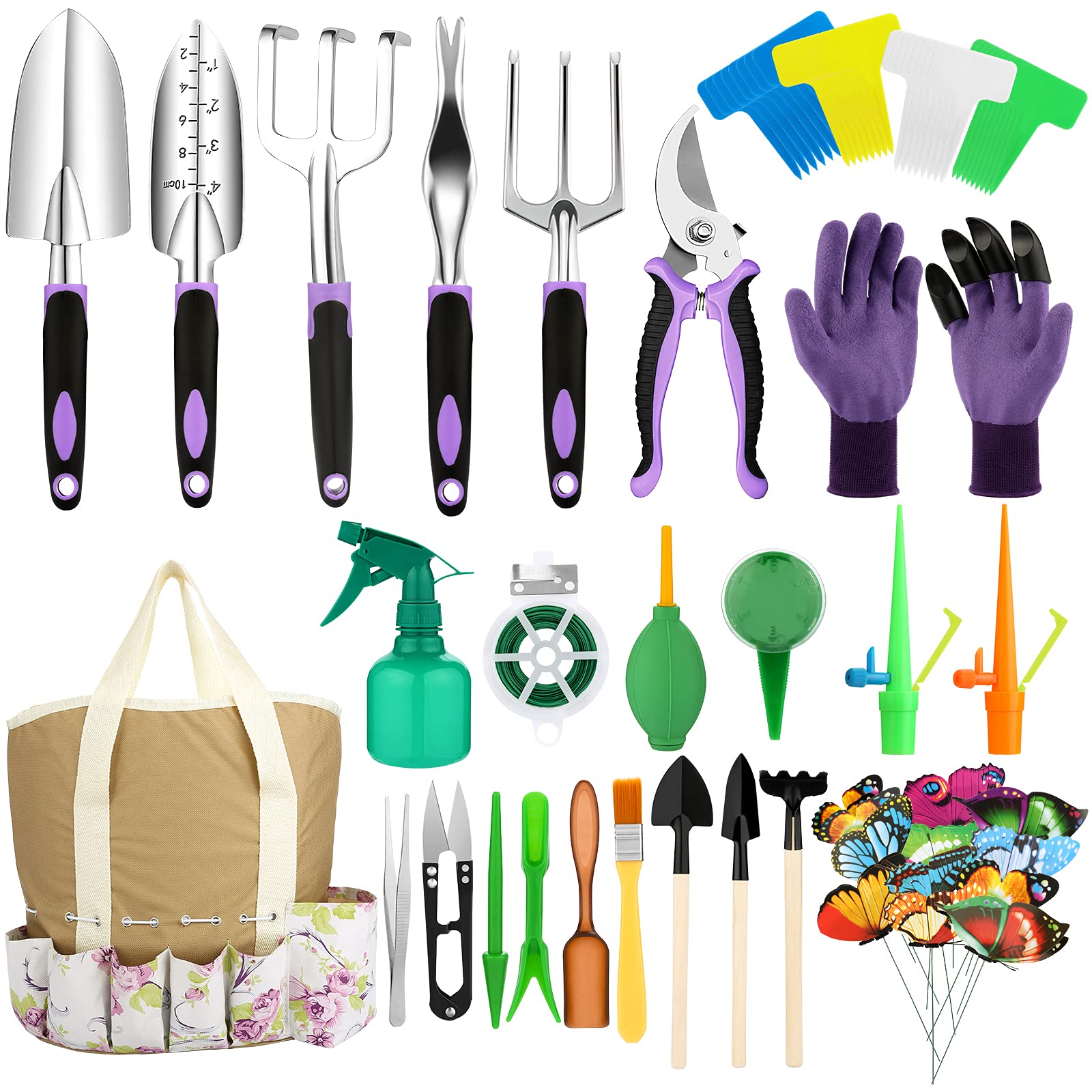 Yolidas 100 Pcs Garden Tools Set, Succulent Tools Set Included, Heavy Duty Aluminum Gardening Tools for Gardening, Non-Slip Ergonomic Handle Tools, Durable Storage Tote Bag, Gifts Tools for Women Men