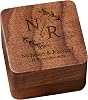 Personalised Wedding Ring Box Holder for 2 Rings With Initials and Leaf Brown