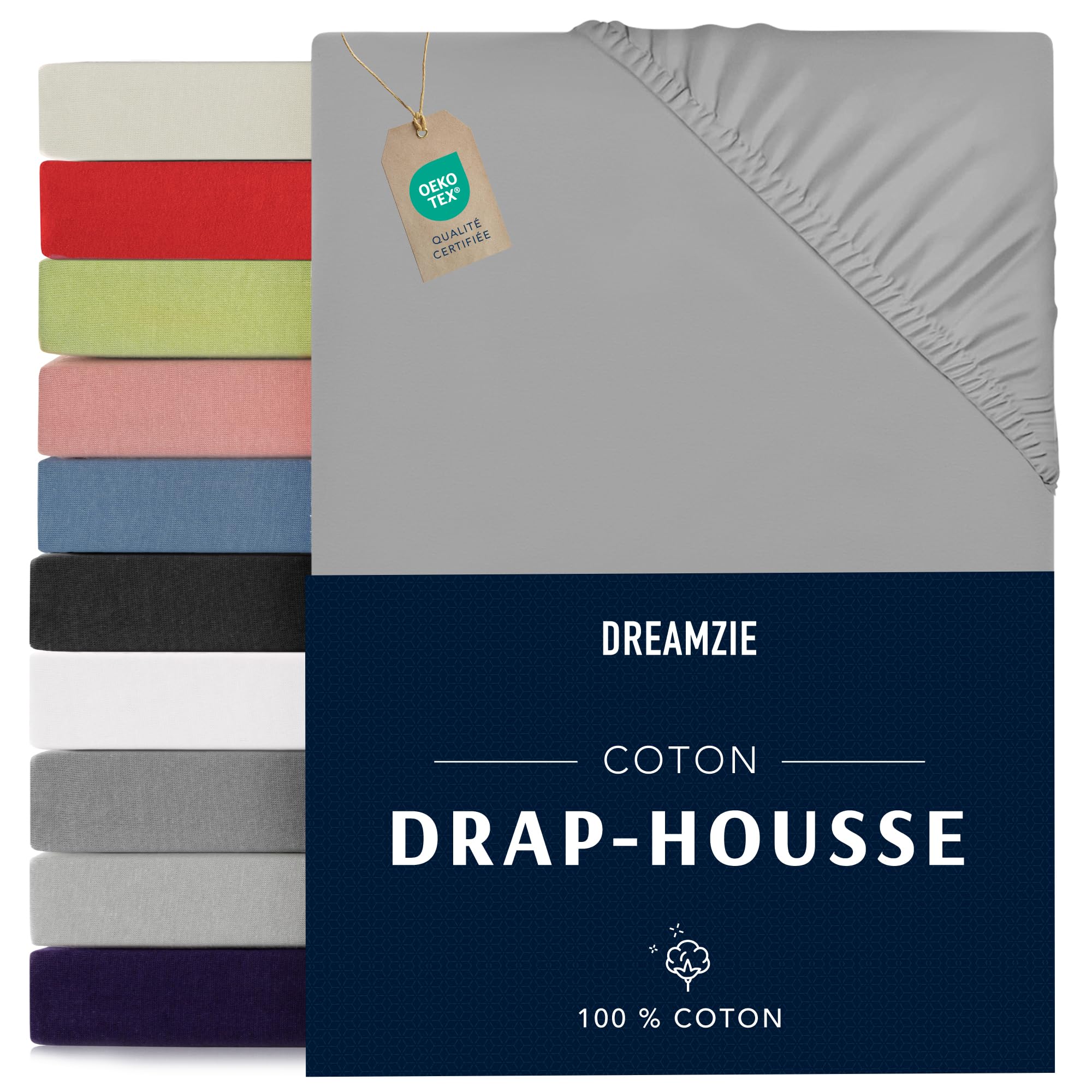 Jersey Cotton Fitted Sheets Grey - For Mattress 70 x 200 x 12 cm - Certified Free of Chemical Products (OEKO TEX), Fitted Sheets with Full Elastic