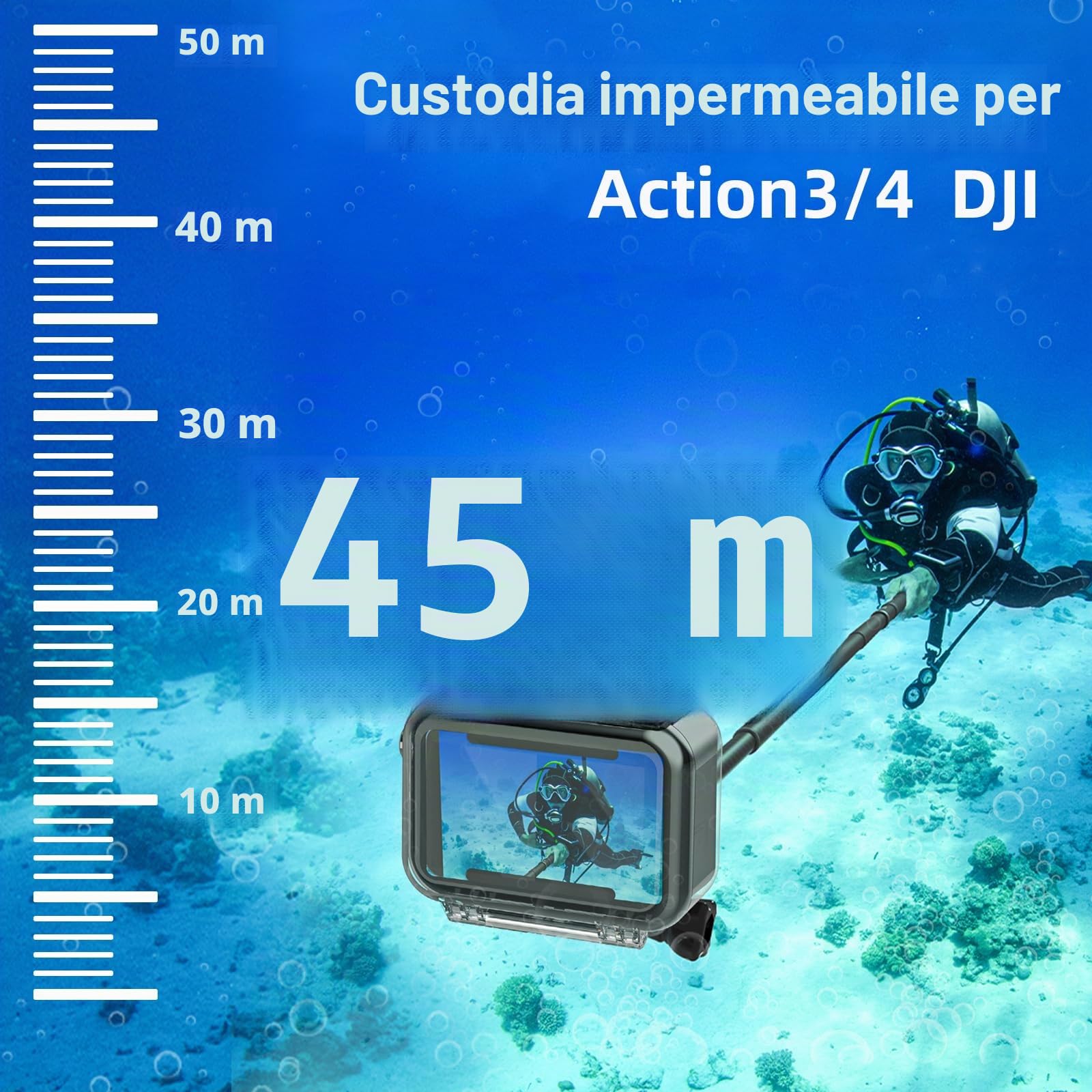 Custodia impermeabile per DJI Osmo Action 5 Pro Action 4/Action 3, custodia subacquea Shell Cage fotocamera 45 M/148 FT immersioni subacquee snorkeling con staffa a sgancio rapido accessori