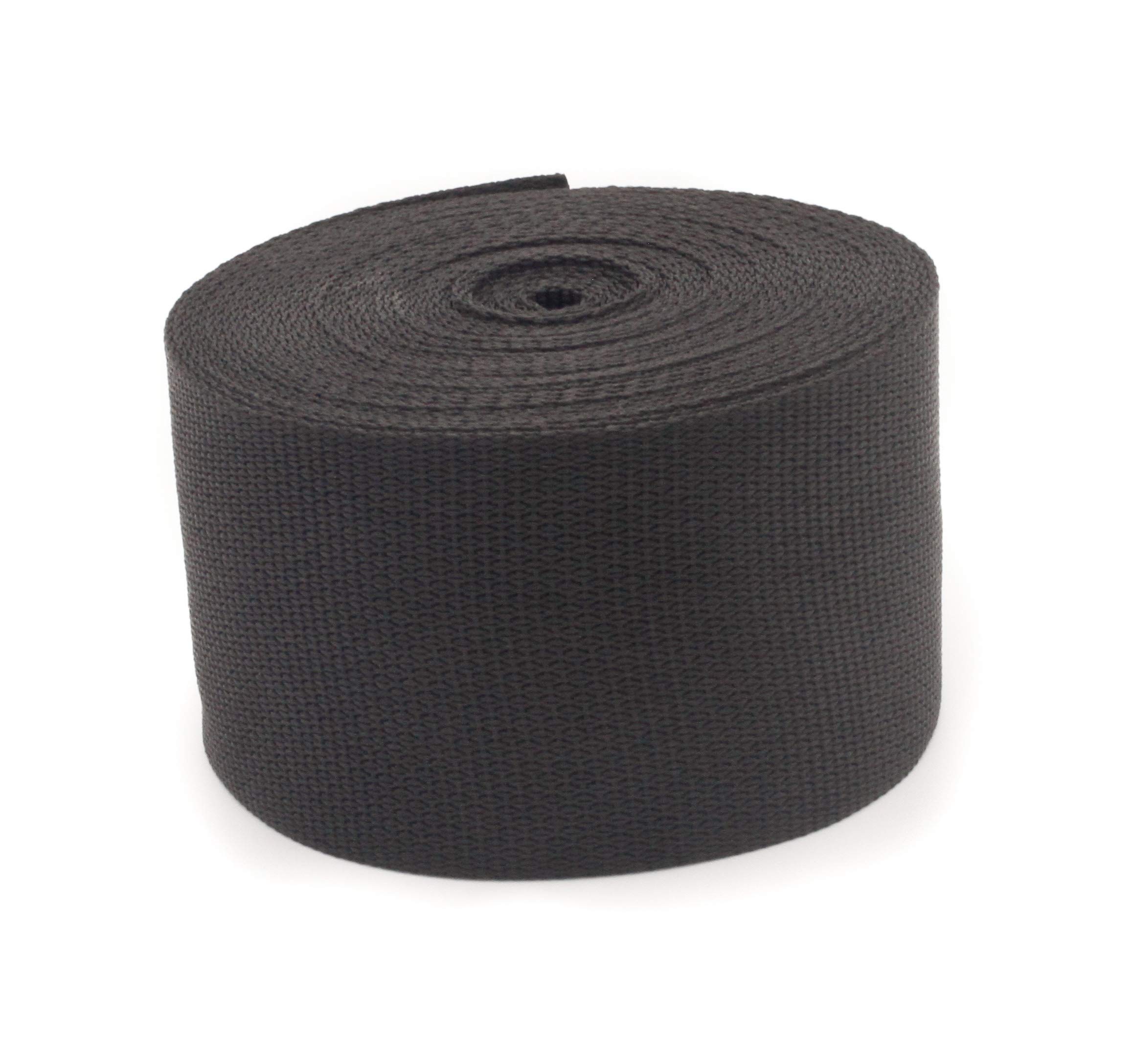 2 Inch Polypropylene Webbing: 5 Yards Light Weight 2" Strap - Webbing Plus (Black)