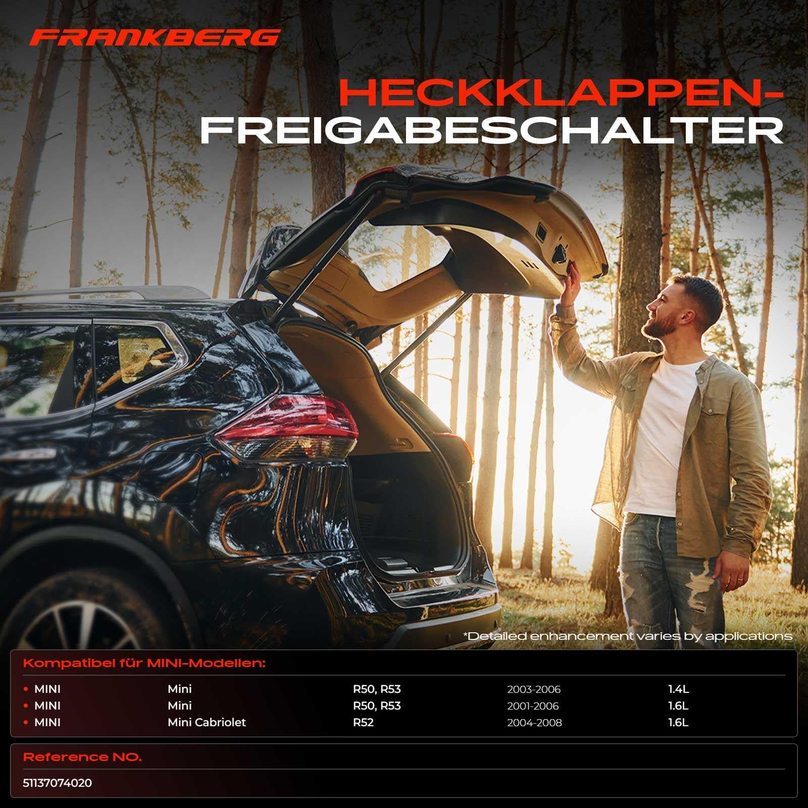 Frankberg Heckklappengriff Türschloss Kennzeichenlich 3-polig Kompatibel mit M.i.n.i Cabriolet R52 M.i.n.i R50 R53 Replace# 51137074020