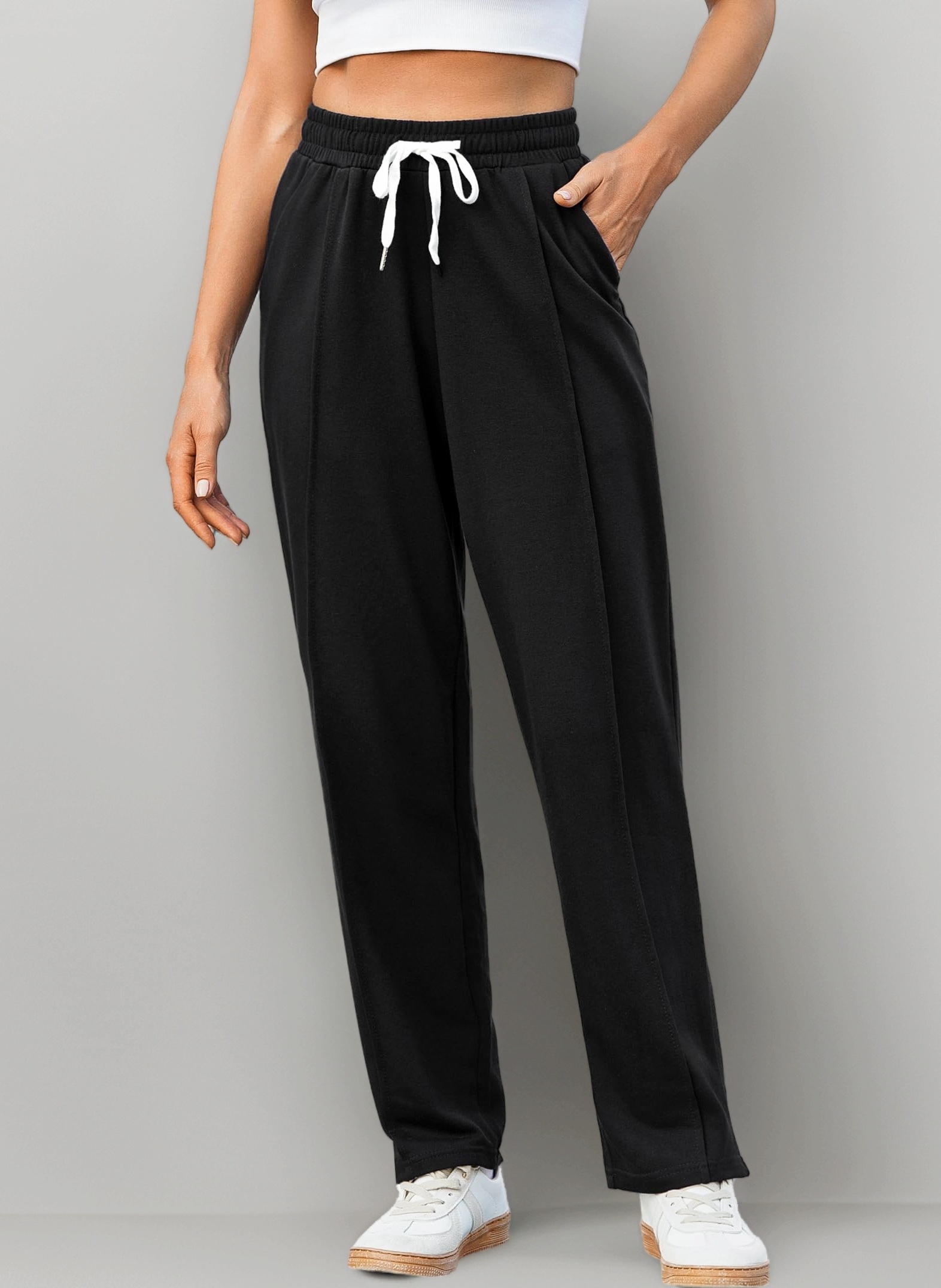 Womens Joggers Cotton Tracksuit Bottoms Straight Leg Sweatpants Lounge Pants Sports Trousers with Pockets Drawstring