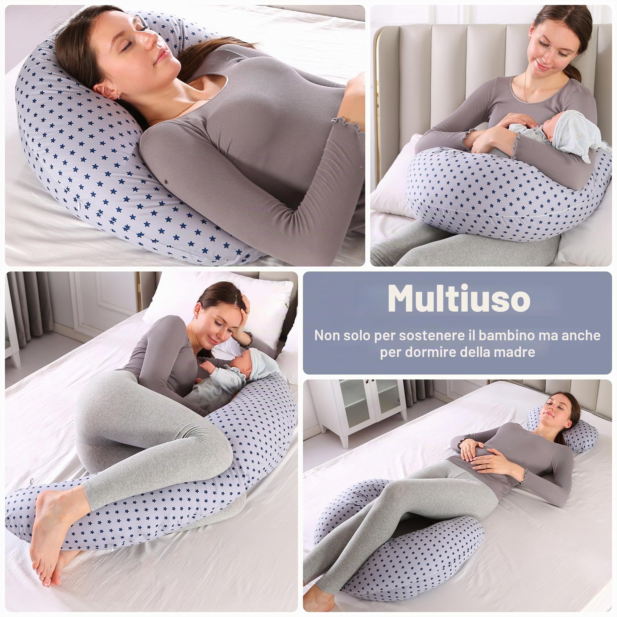 Chilling Home Cuscino Gravidanza 2 in 1 XXL,Cuscino Allattamento per Neonato, Cuscino Gravidanza per Dormire con Cuscino Interno e Federa in Cotone,Cuscino Allattamento e Gravidanza (Blu)