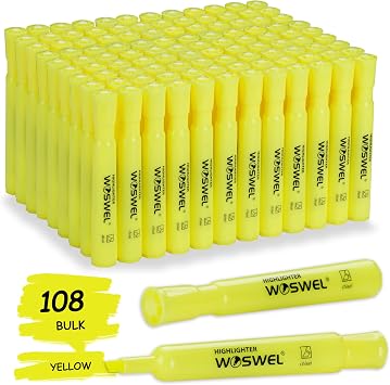WOSWEL Highlighters Bulk, 108 Pack Tank Style Highlighters Set, Fluorescent Yellow, Chisel Tip Highlighter Markers Bulk for Coloring, Highlighting as School Supplies