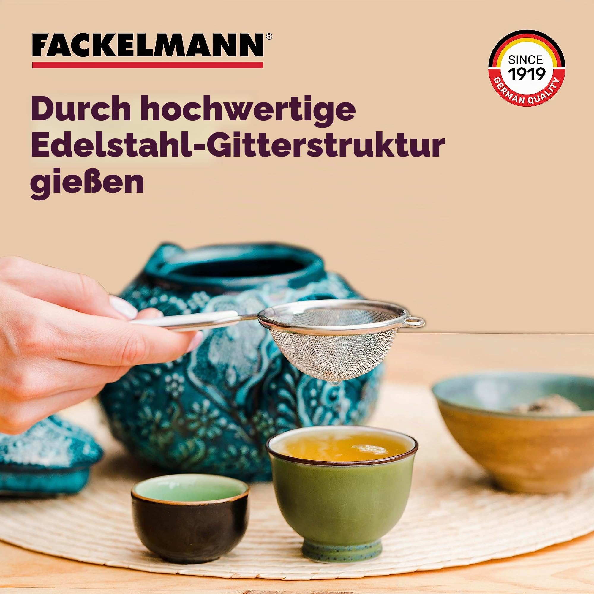 Fackelmann Sieb Ø 7 cm, Küchensieb aus Edelstahl, feinmaschiger Seiher mit Griffeinlage aus Kunststoff (Farbe: Weiß/Silber), Menge: 1 Stück – Ansicht 3
