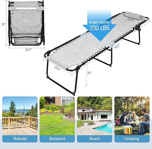 Miniatura 3 de GYMAX Silla de playa, tumbona portátil con respaldo ajustable de 4 niveles, reposapiés de 2 niveles y almohada extraíble, silla reclinable plegable