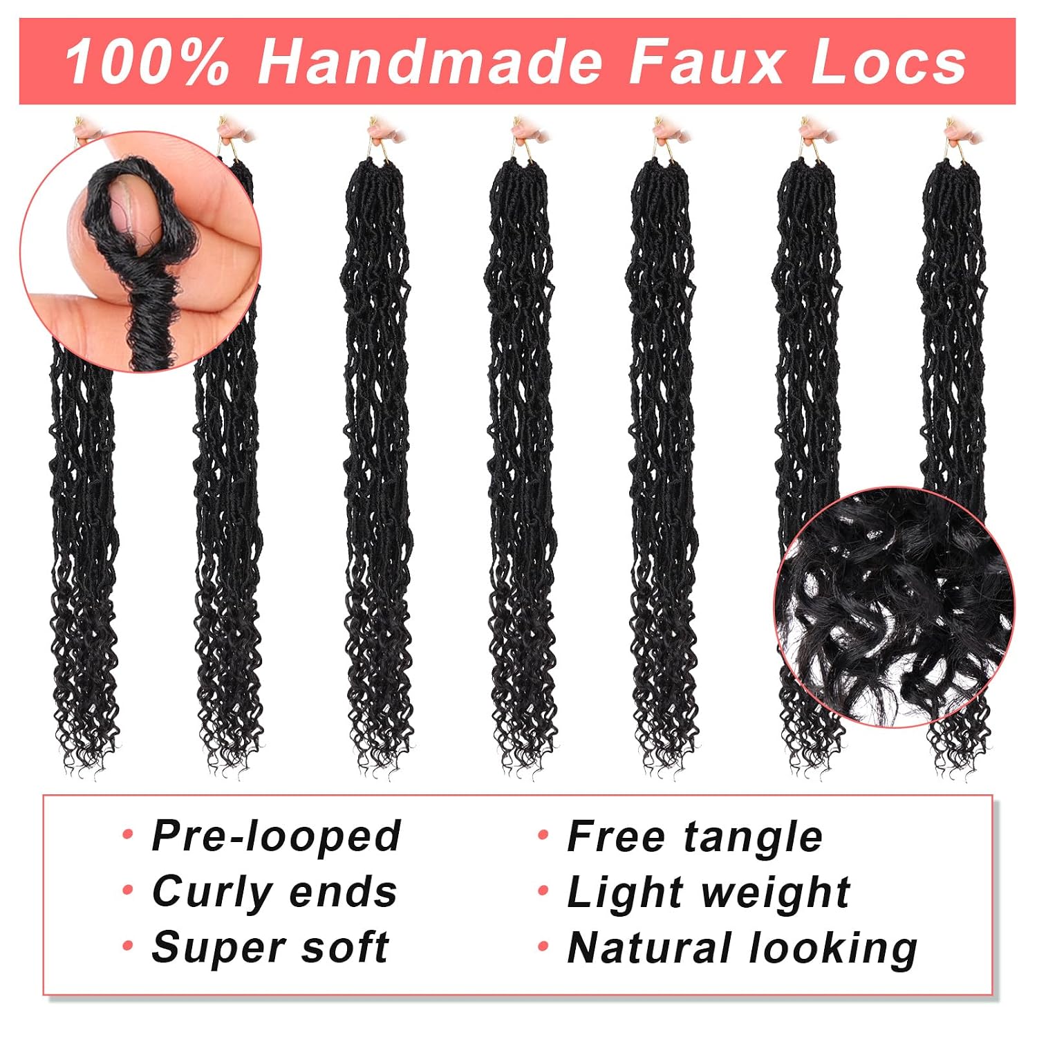 36 Inch Goddess Faux Locs Crochet Hair Natural Black 7 Packs Long Soft Locs Crochet Braids Hair With Curly Ends Synthetic Bohemian Locs Braiding Hair for Women (12Strands/pack 1B#)