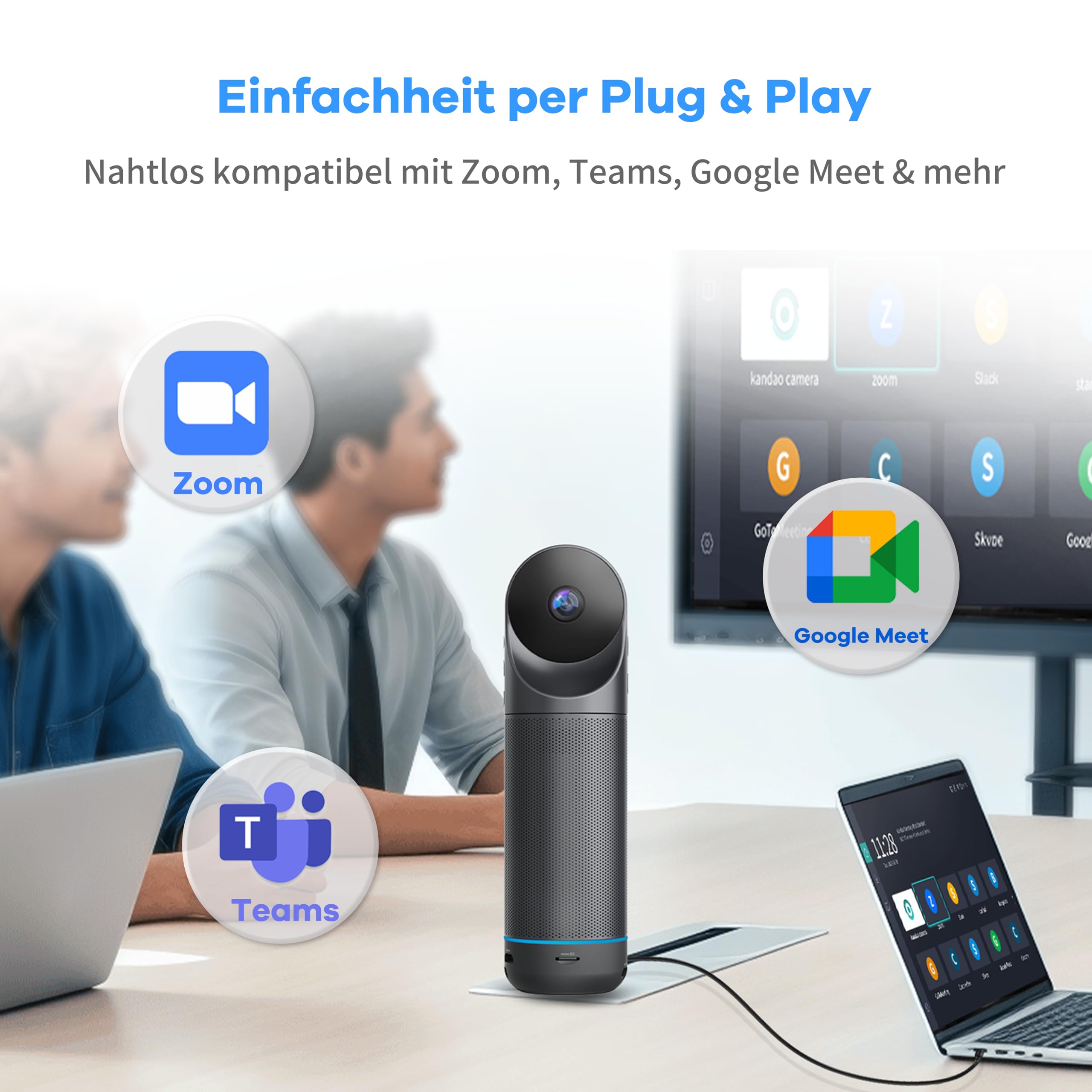 KanDao Meeting Pro 360 Grad Videokonferenzkamera All-in-One, 1080P HD Webcam mit Mikrofon und Lautsprecher, KI Sprecher-Fokus & Lokale Aufnahme, 5,5m Reichweite, Plug & Play für Zoom,MS Teams,Skype