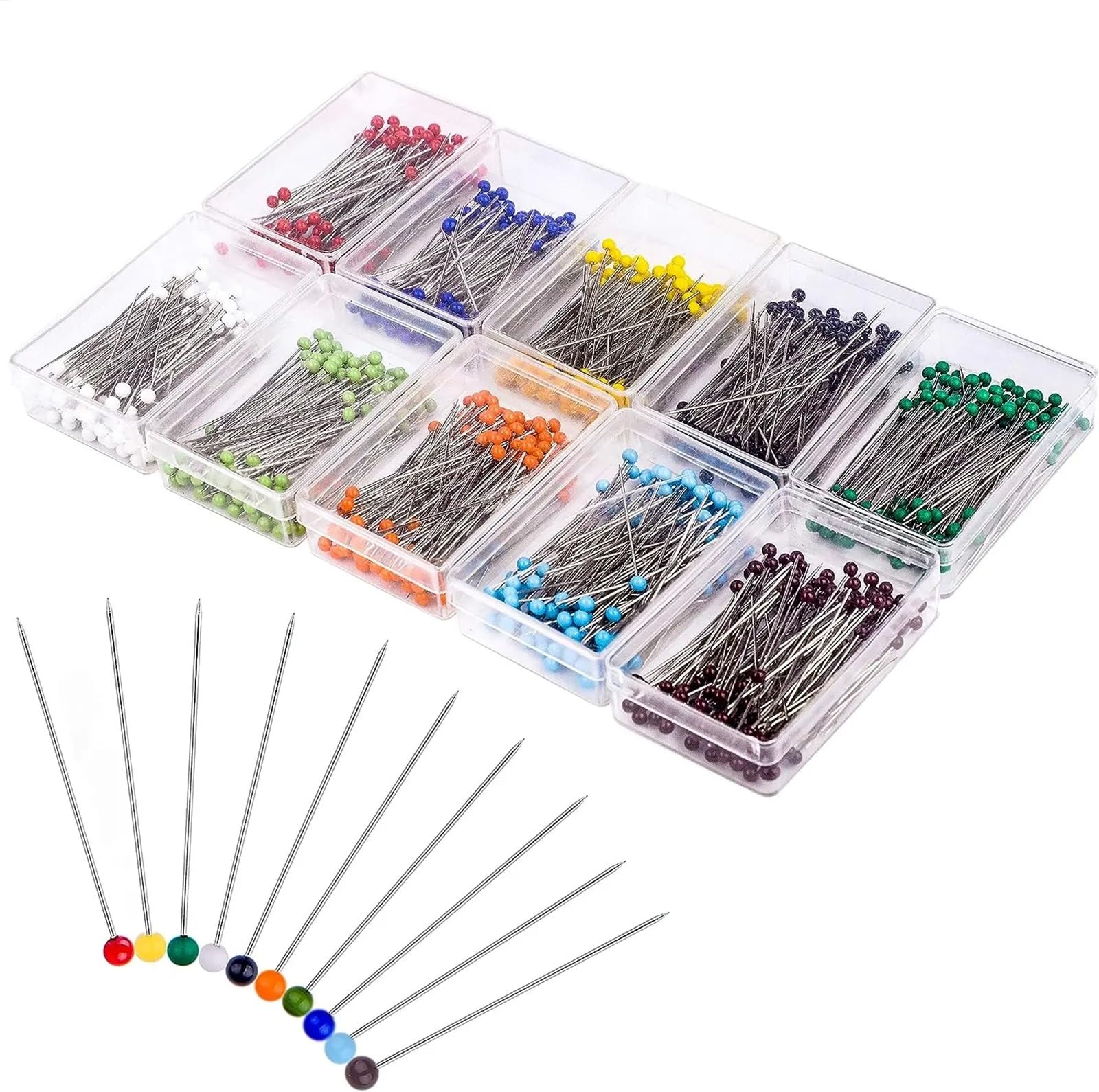 Alfileres de 600 unidades, 38 mm, bola de cristal, cabeza multicolor, acolchar recto con cabezas de perlas, herramienta de manualidades