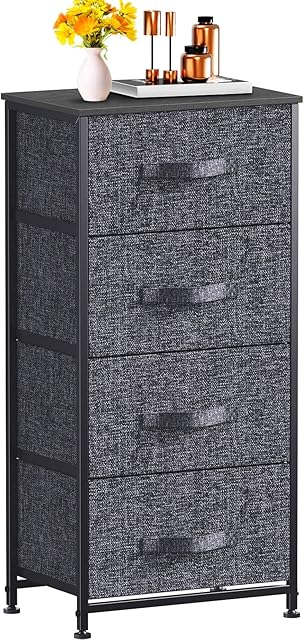 Pipishell Chest of Drawers, Fabric Storage Drawers with Wood Top and Large Storage Space, Easy to Install Room Organizer, Vertical Chest of 4 Drawers Bedroom, Living Room, Nursery Room, Hallway, Black