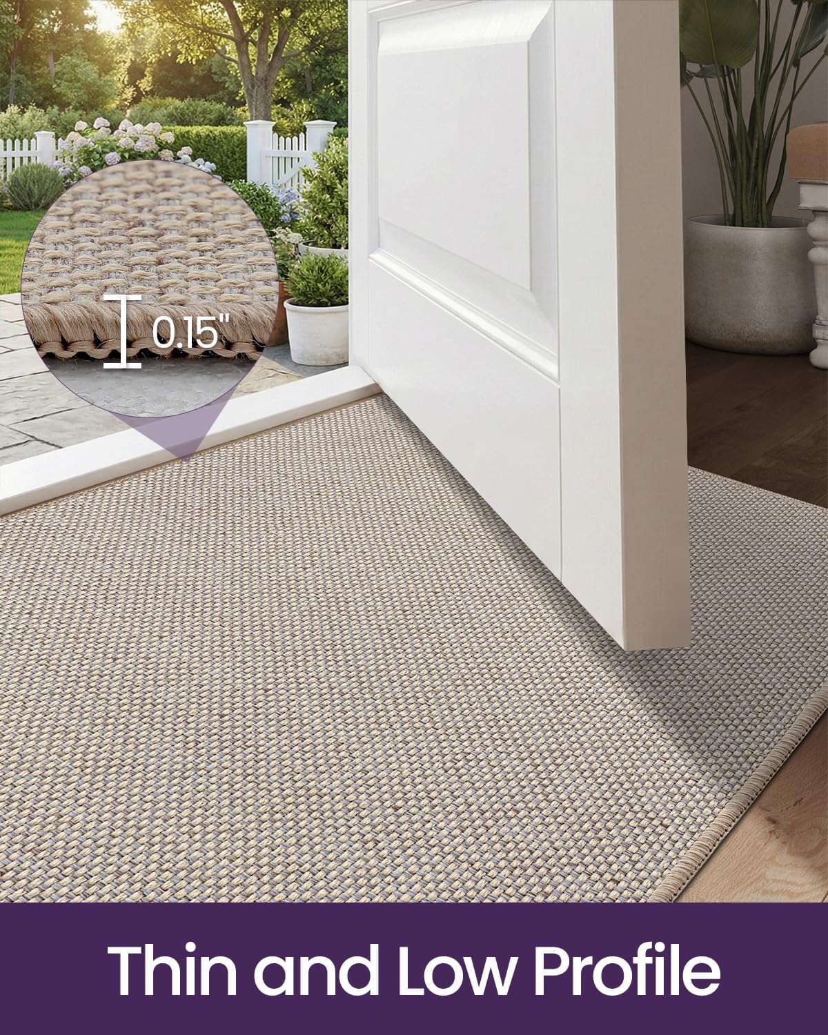 DEXI Ultra Thin Door Mat Indoor Entrance 35x56, Non Slip Rubber Backed Entryway Mats Dirt Trapper, Low Profile Front Doormat for Inside Entry, Patio, Porch, Beige - Image 3