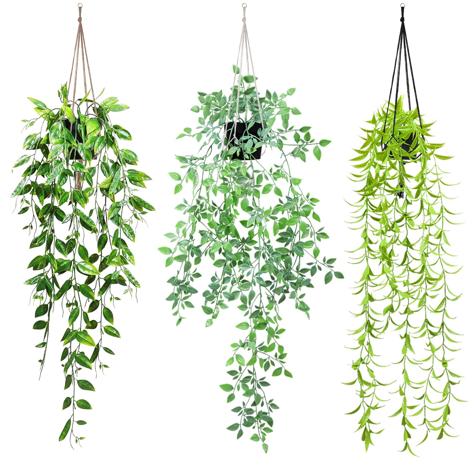 Exojoy 3Pcs Artificial Hanging Plants, Greenery Fake Ivy with Pots Decorative Artificial Trailing Plants for Home Decor Living Room Bedroom Indoor Outdoor