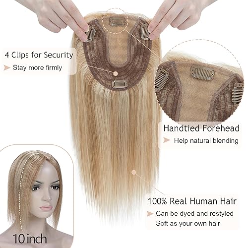 Miniatura 3 de 12P613 - Toppers para mujer, cabello humano real, sin flequillo, 5.1 x 5.9 in, base de seda más grande, densidad del 150%, extensiones de cabello