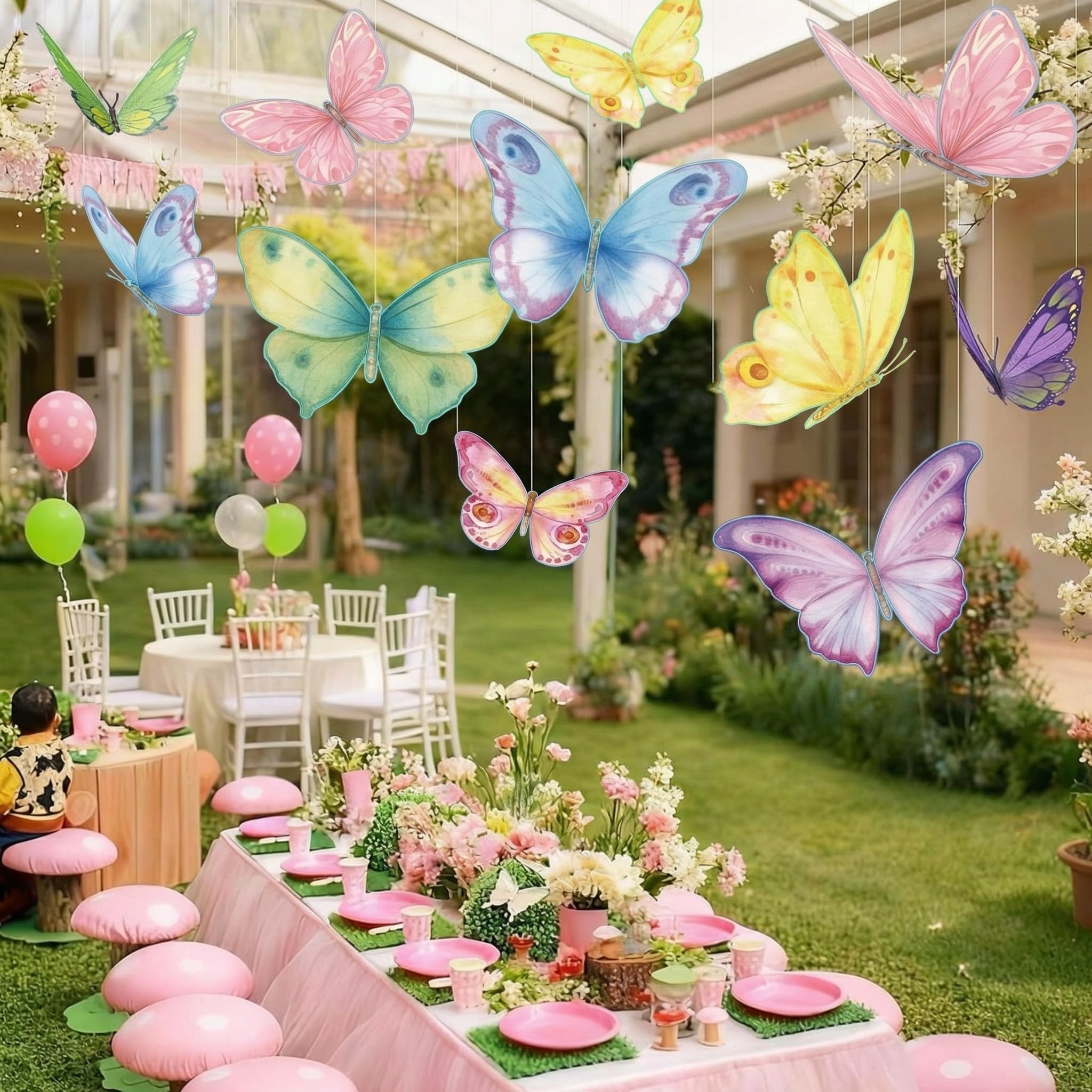 Photo 1 of LemonSecret 18 Pcs Large Butterfly Party Decorations 3D Pastel Paper Butterfly Hanging Decoration 2 Sizes Paper Butterflies Birthday Party Supplies for Wedding Spring Baby Shower Room Ceiling Decor