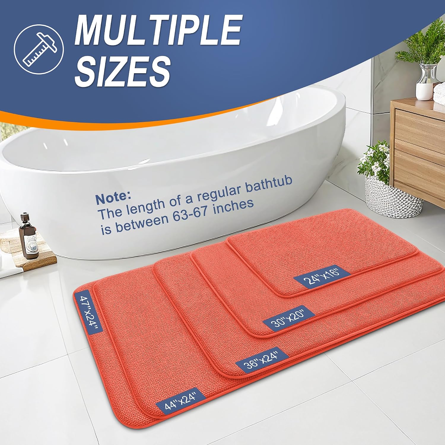  Thick Memory Foam Bathroom Rugs 30x20, Absorbent Bath Mat, Coral thumbnail