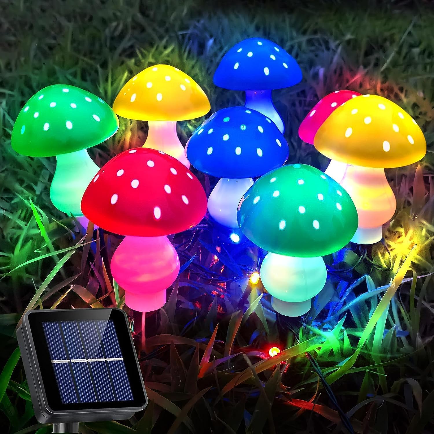 Wishlink 8Pack Solar Mushroom Lights for Garden Decor,8 Modes Waterproof Outdoor Garden Multicolored Mushroom Solar LED Fairy Lamps for Xmas Halloween Yard Lawn (1Set of 8Pcs-Colorful)
