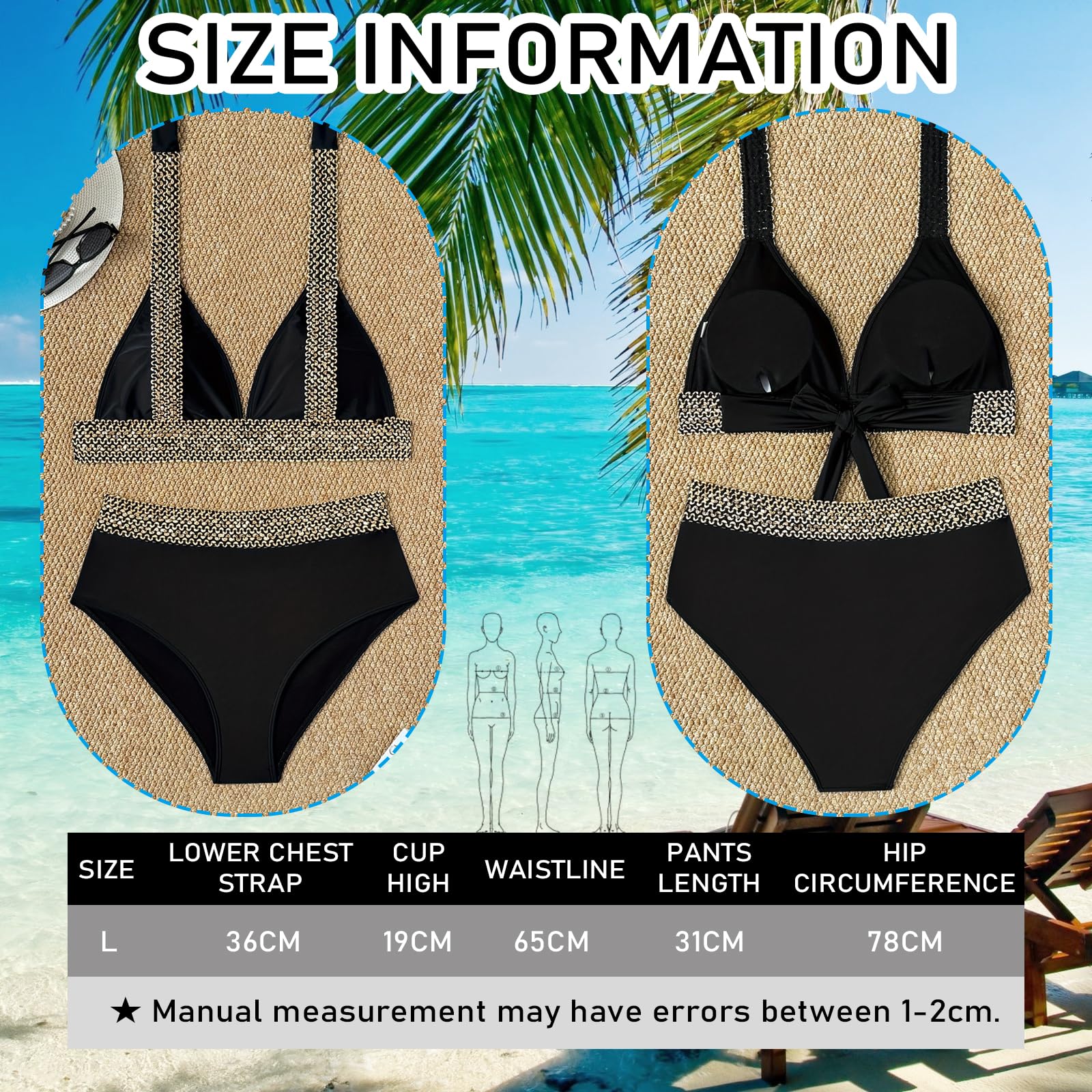 TYXHXTF Traje de Baño 2 Piezas Mujer Push up Cuello en V Bikini Sexy Cintura Alta De Dos Piezas para la Playa Verano