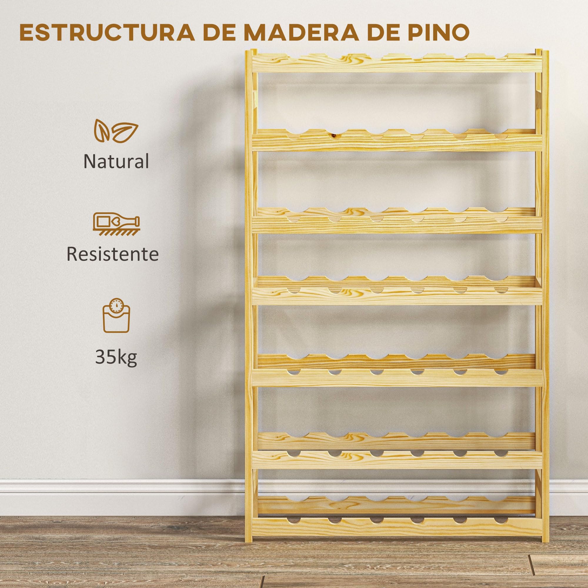 HOMCOM Botellero de Madera para 42 Botellas para Vino 63x25x102 cm Natural