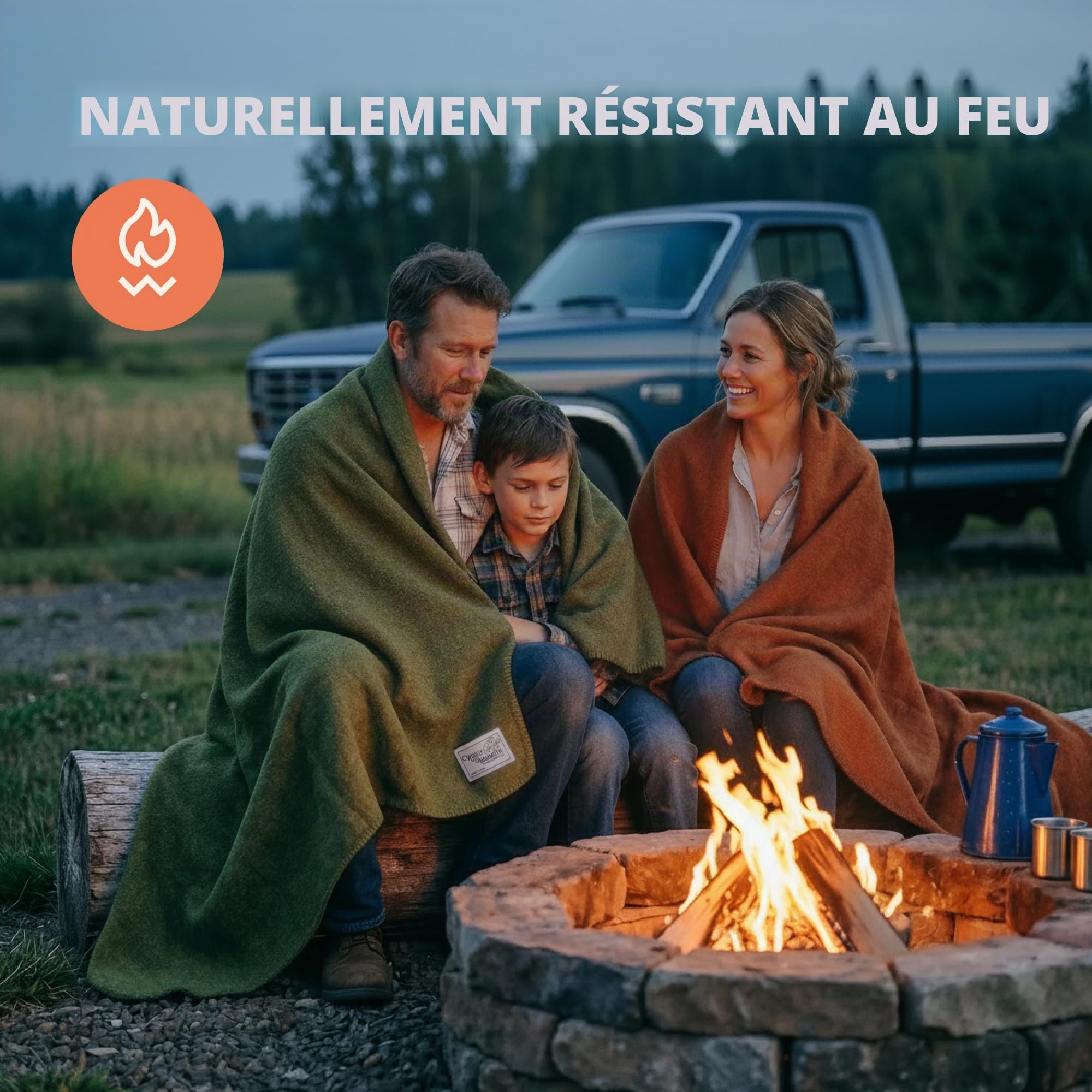 Woolly Mammoth Woolen Co. Couverture de Camping en Laine mérinos Taille XL – Idéale pour l'extérieur, Le Camping, Le Trekking, la randonnée, la Survie ou jeté à la cabane (Marron), 167,6 x 228,6 cm
