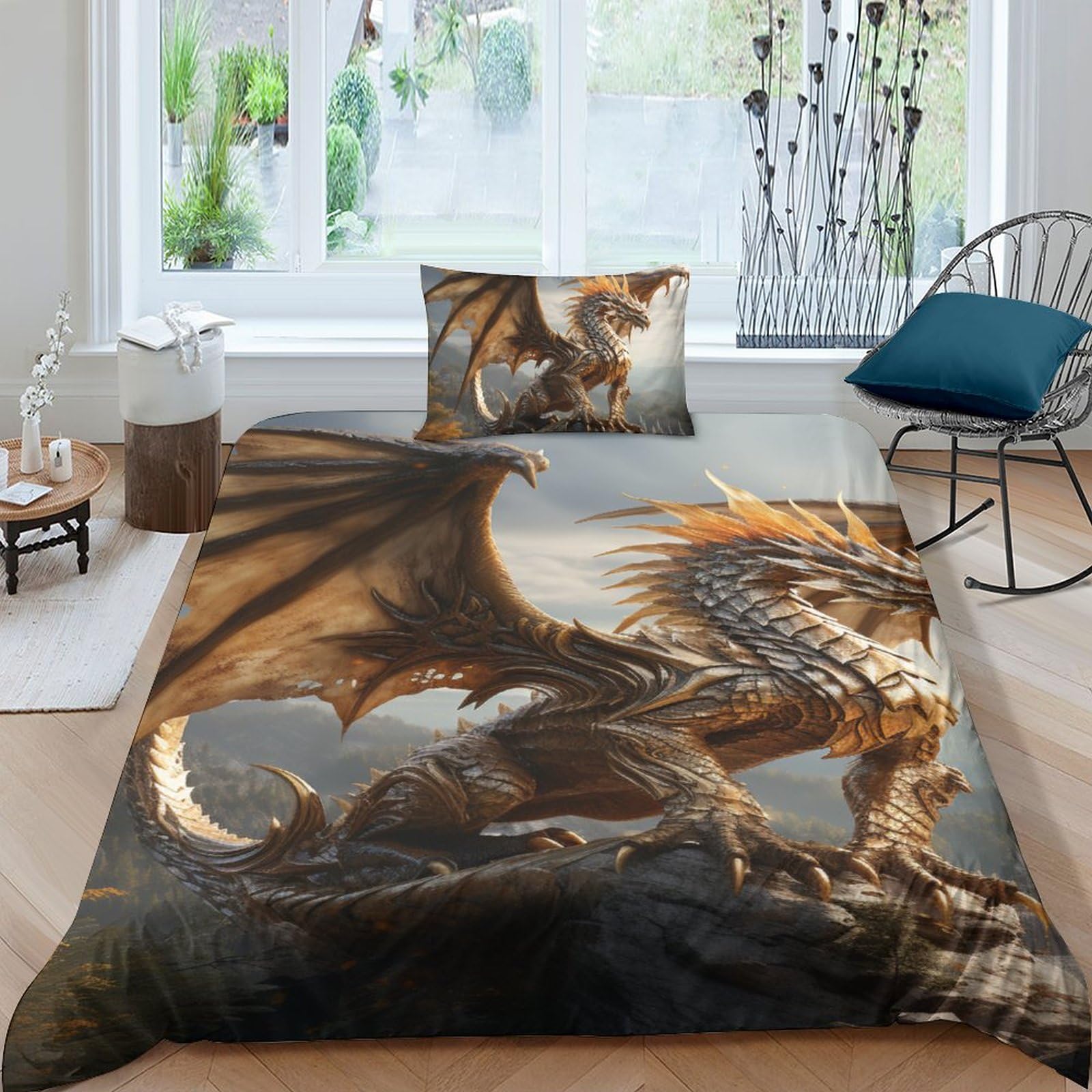 Ensemble de literie dragon 3D hypoallergénique en textile haute densité